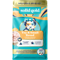 Solid Gold Toy & Small Breed dry dog food with real chicken for lean muscles.