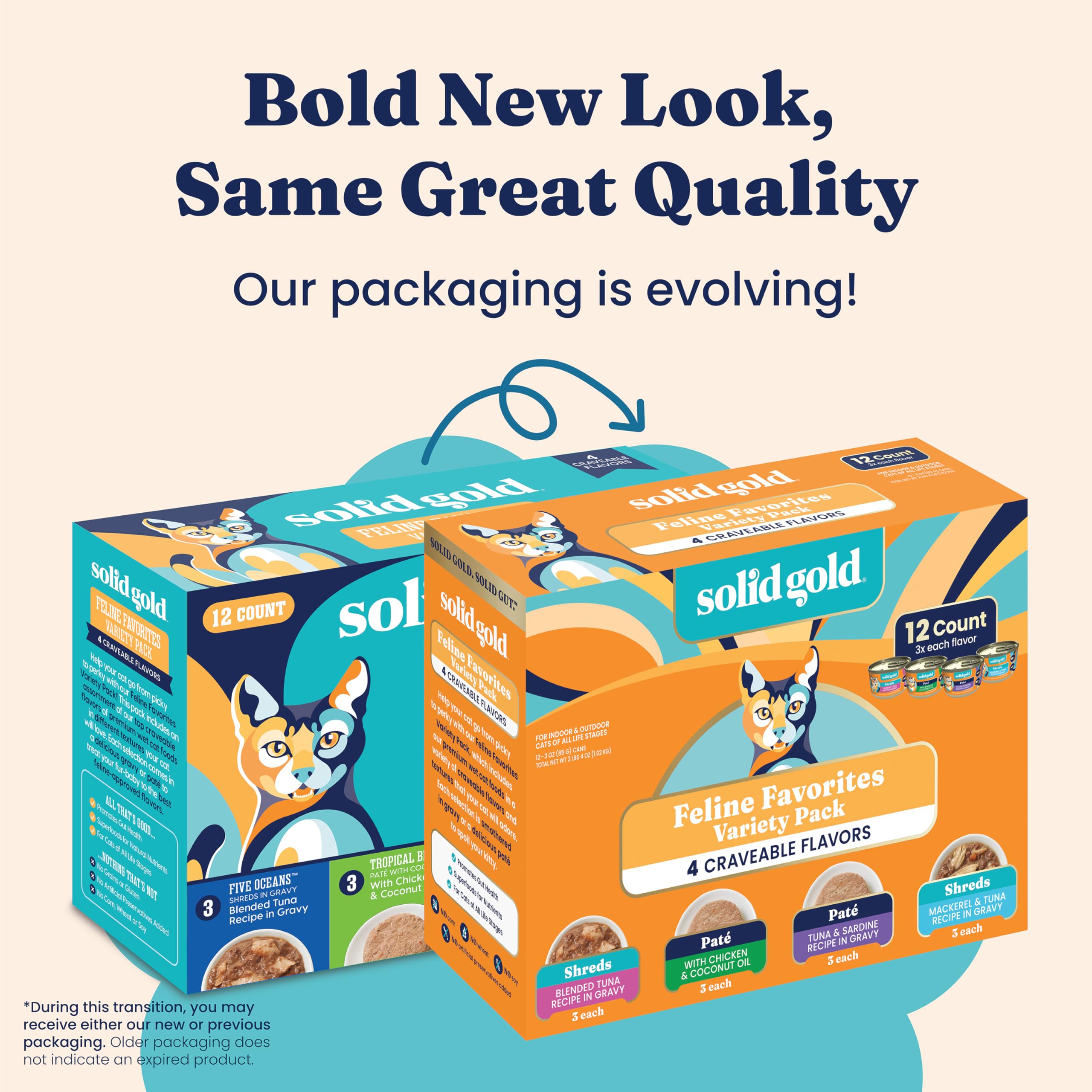 Solid Gold shreds in gravy with tuna, mackerel and sardine for variety.