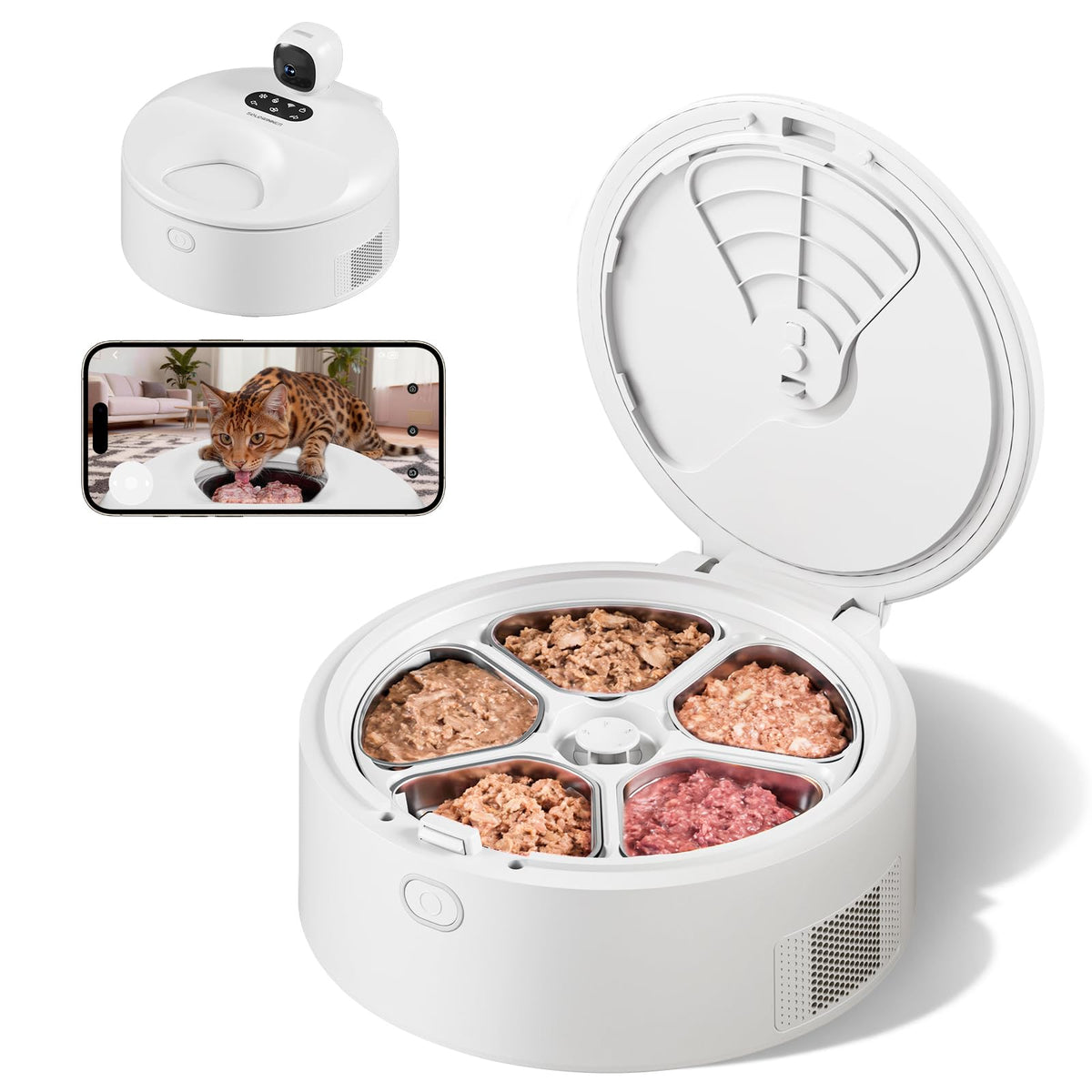 SOLOWINNER automatic cat feeder lid demonstrates safe, convenient access during meal times for your pet