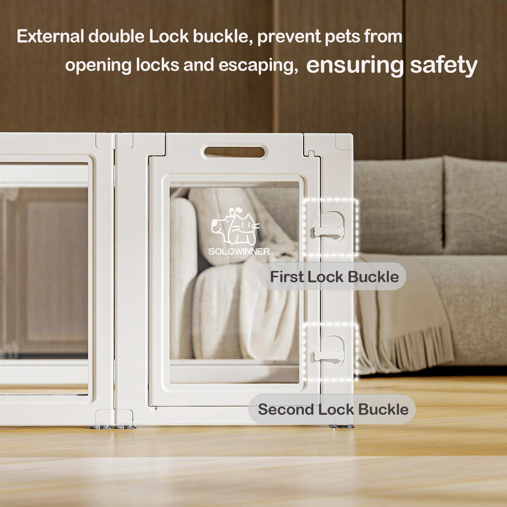SOLOWINNER door lock keeps puppies secure when unattended.
