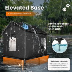 Solvify Outdoor Cat House zipper roof seal prevents leaks during rain.