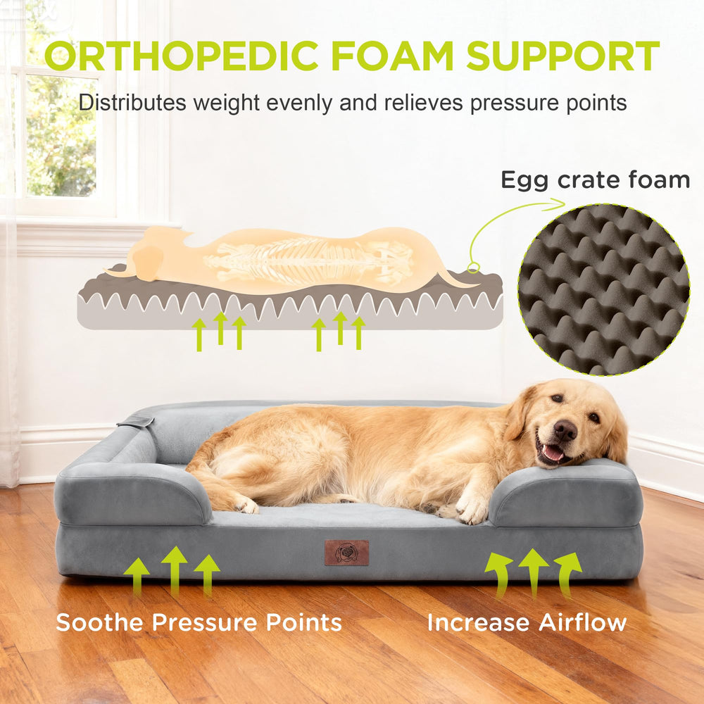 Song Puppy XXL bed shows three bolsters and plush couch comfort for large dogs