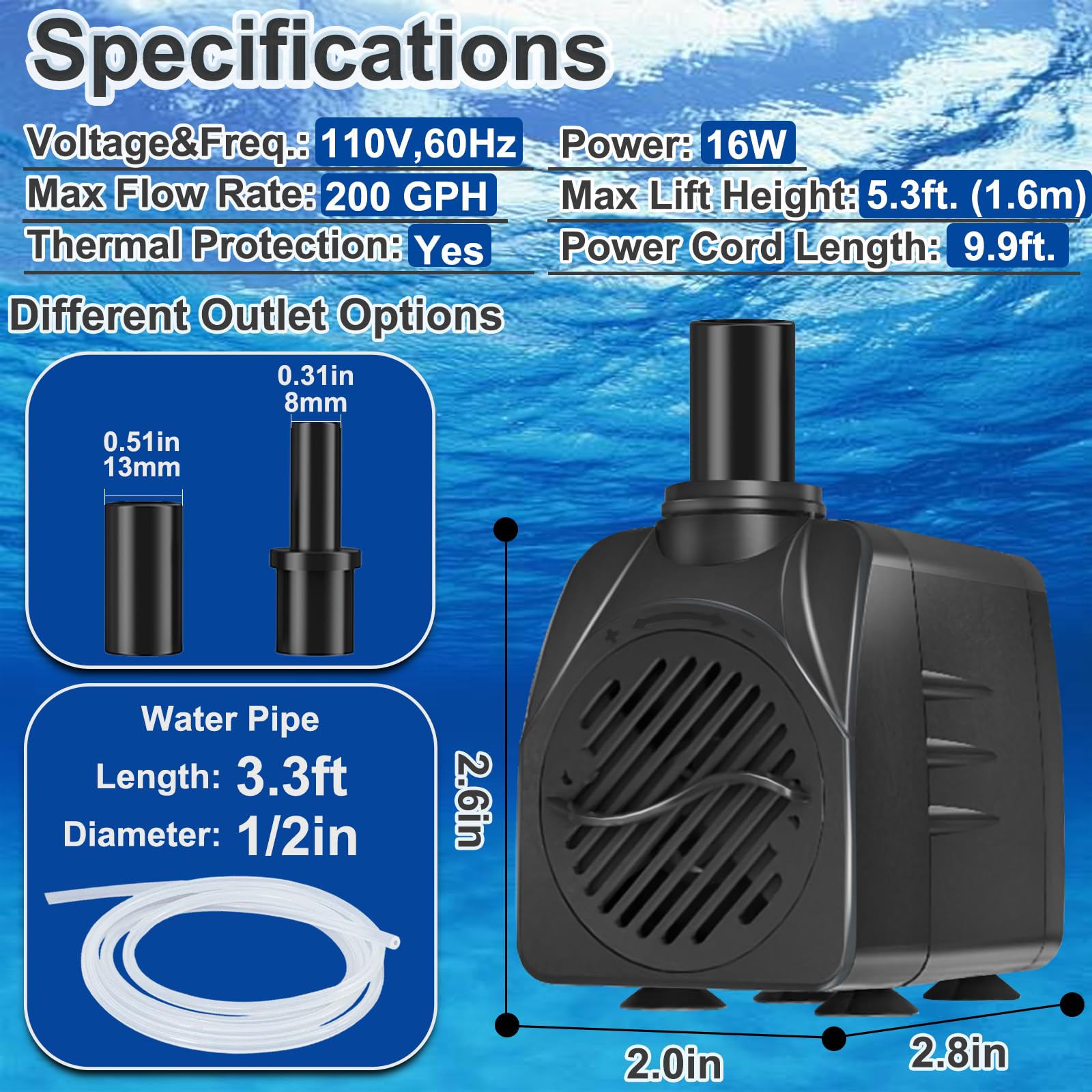SongLong 200GPH pump in an aquarium setup with steady water flow.