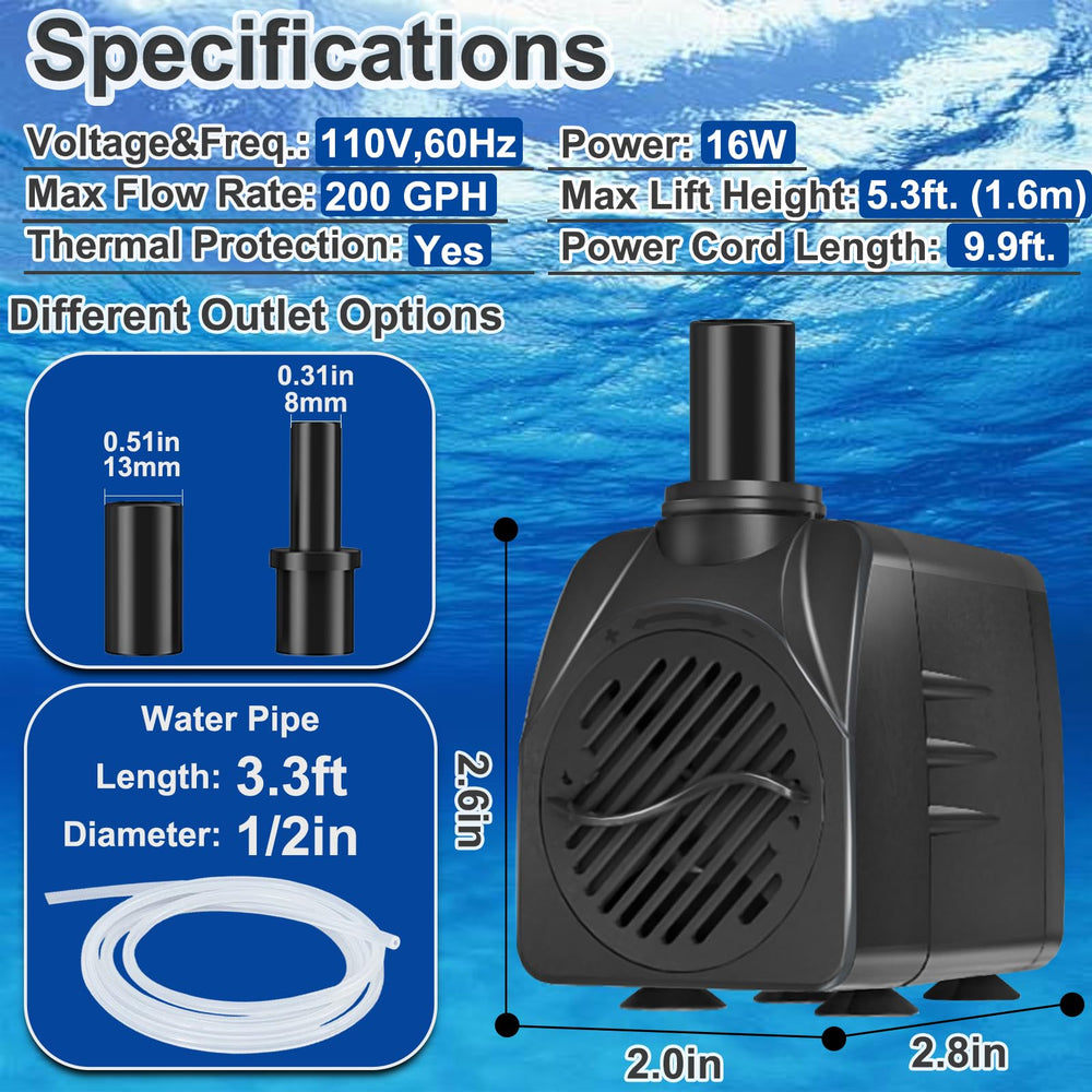 SongLong 200GPH pump in an aquarium setup with steady water flow.