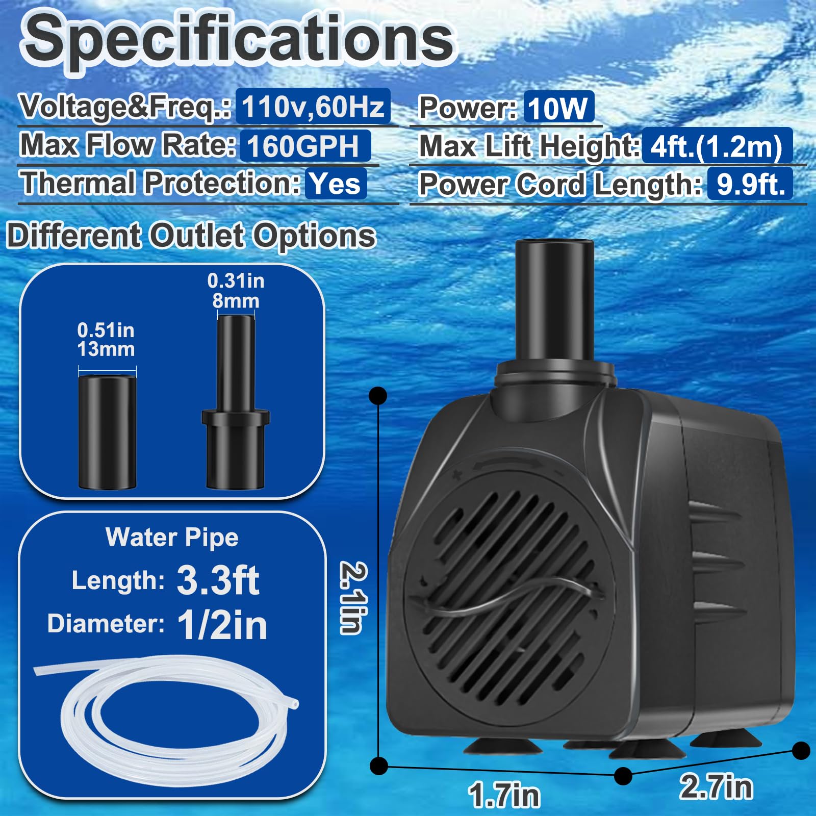 SongLong four-foot lift capability supports elevated water features in ponds.
