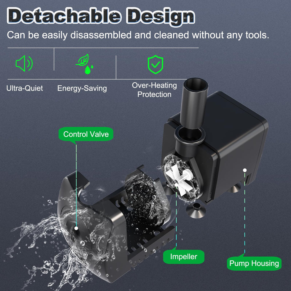 Suction cups on SongLong pump stabilize placement on glass or acrylic surfaces