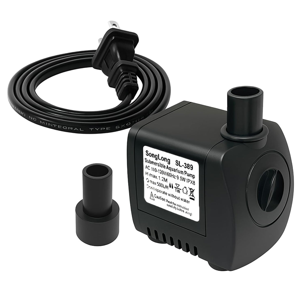 SongLong submersible pump overview showing quiet operation and compact design for ponds and aquariums