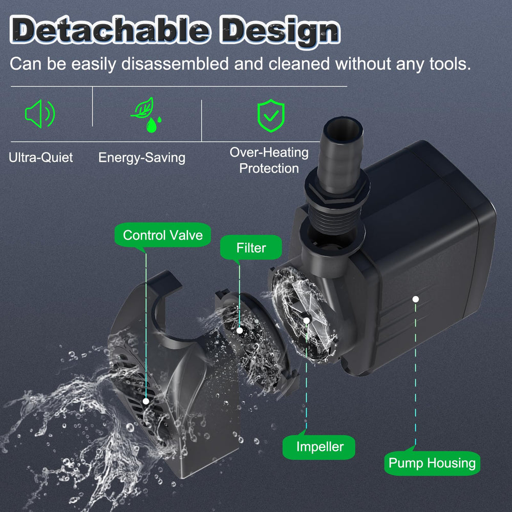 SongLong pump with suction cups ensures stable mounting in ponds and tanks.