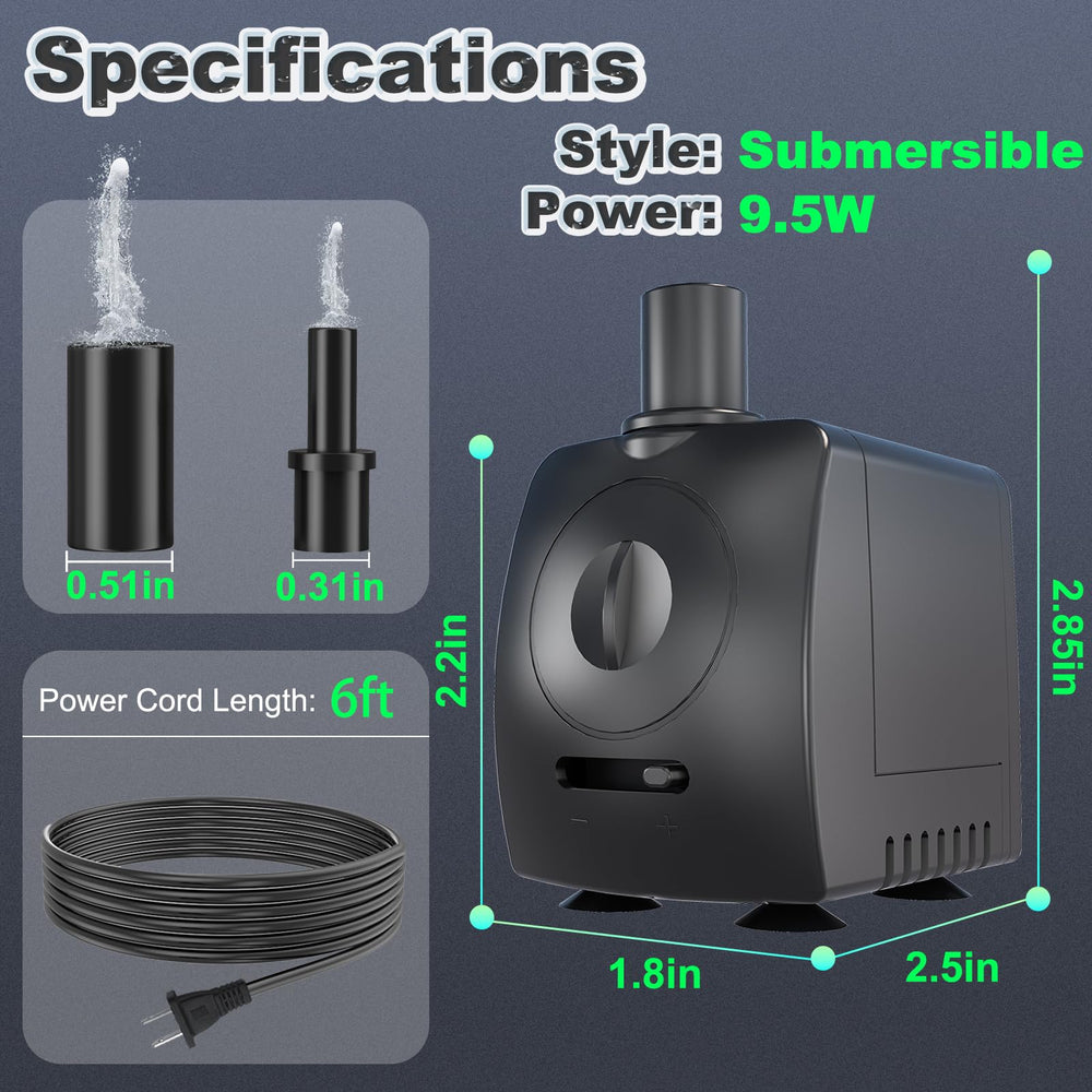 SongLong submersible pump with 4 ft lift suitable for elevated fountains and hydroponics