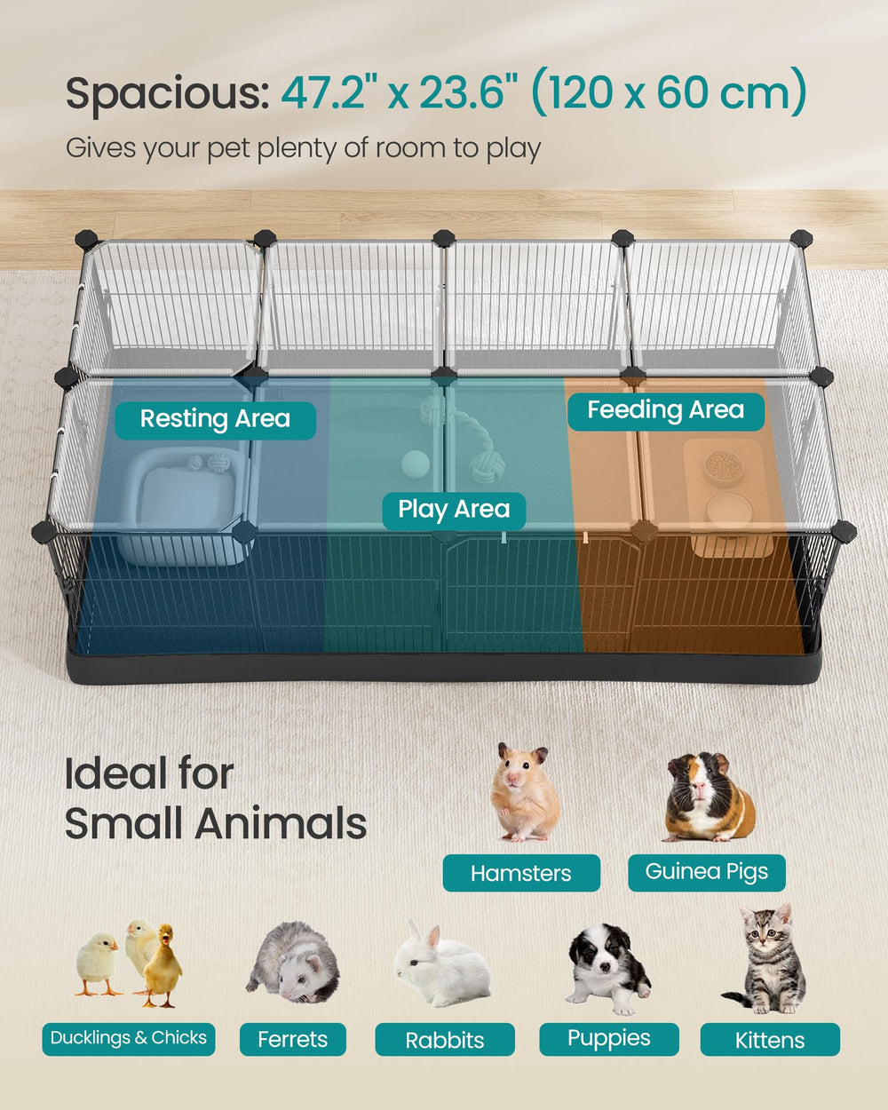 SONGMICS small animal playpen fully assembled from 20 panels for versatile setups.