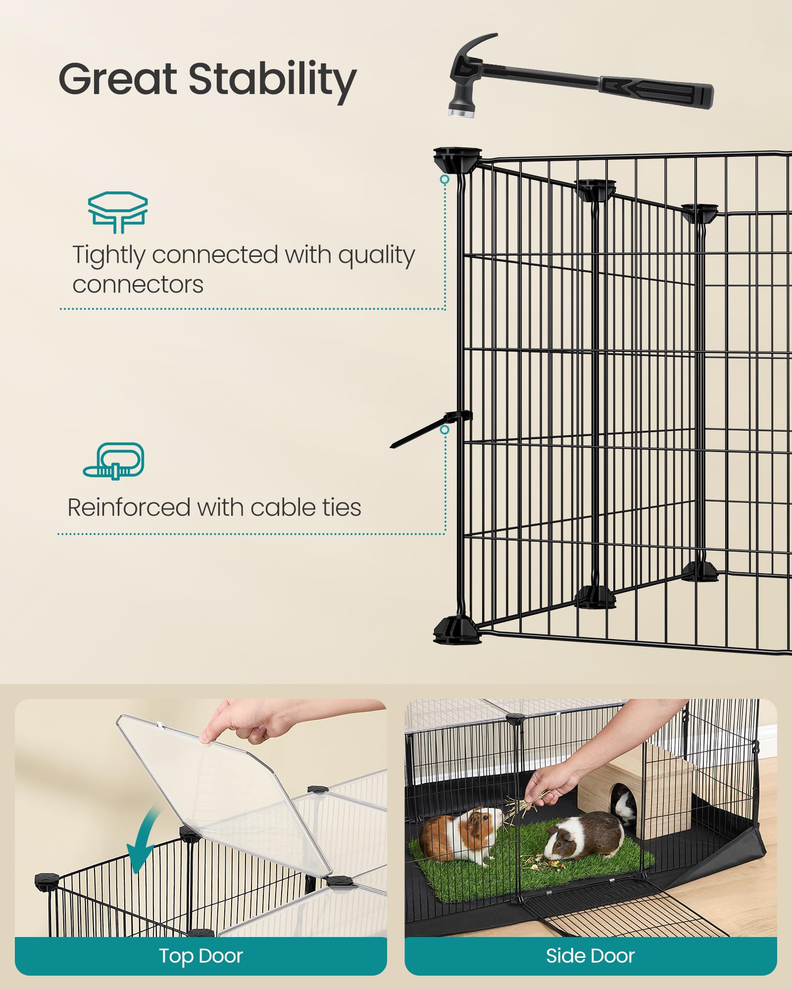 SONGMICS double doors provide convenient access for cleaning and feeding.