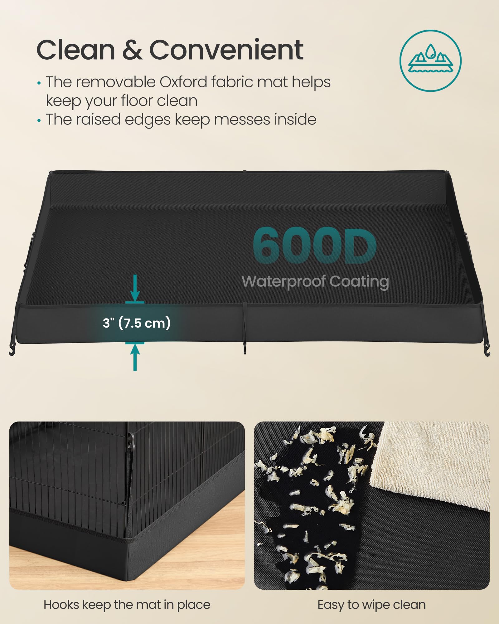 SONGMICS mallet-assisted setup speeds assembly for a sturdy exercise pen.