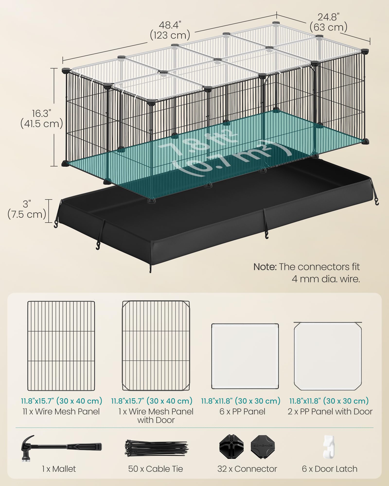SONGMICS large play area helps pets explore, rest, and stay active.