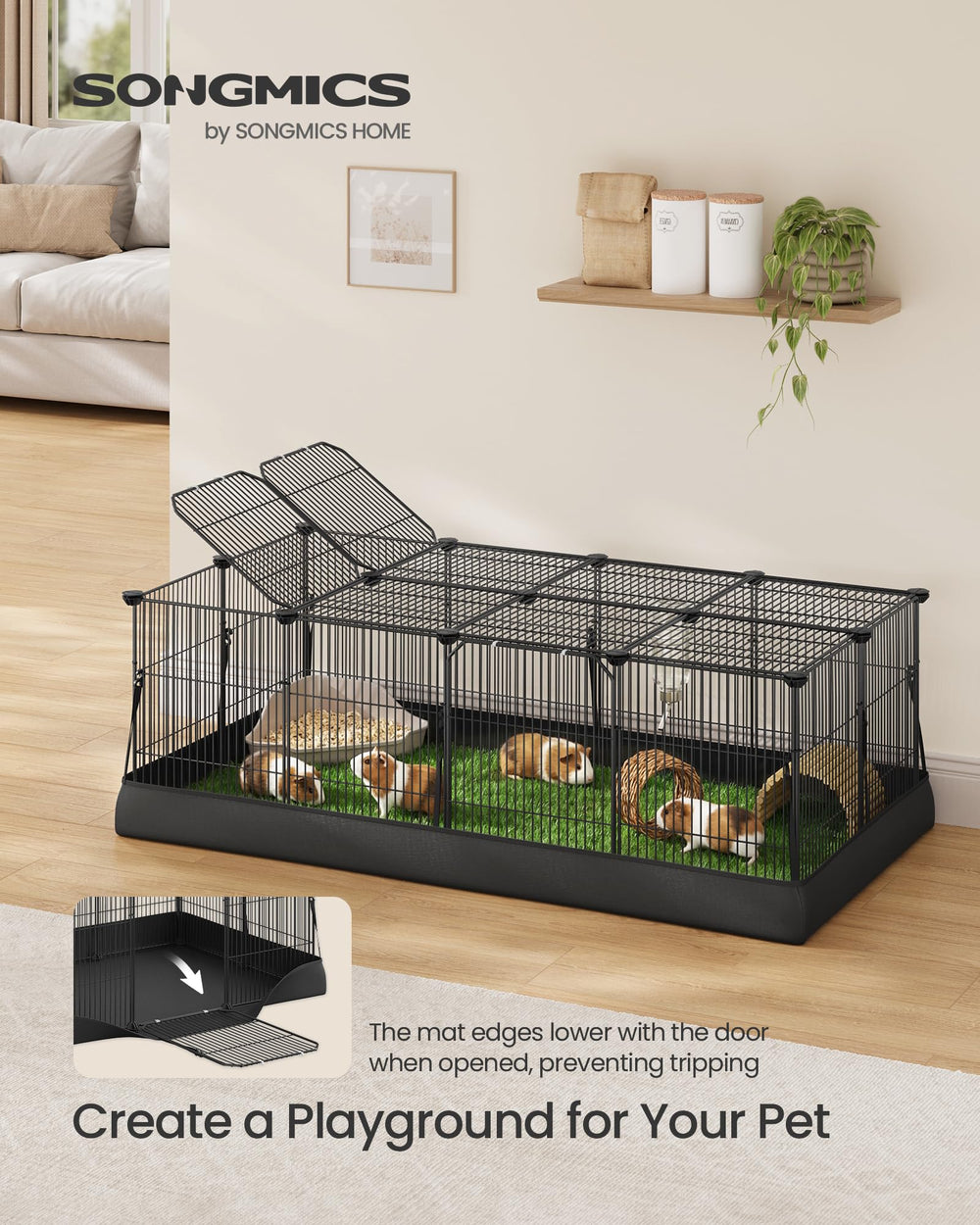 SONGMICS guinea pig cage side door for quick access and care