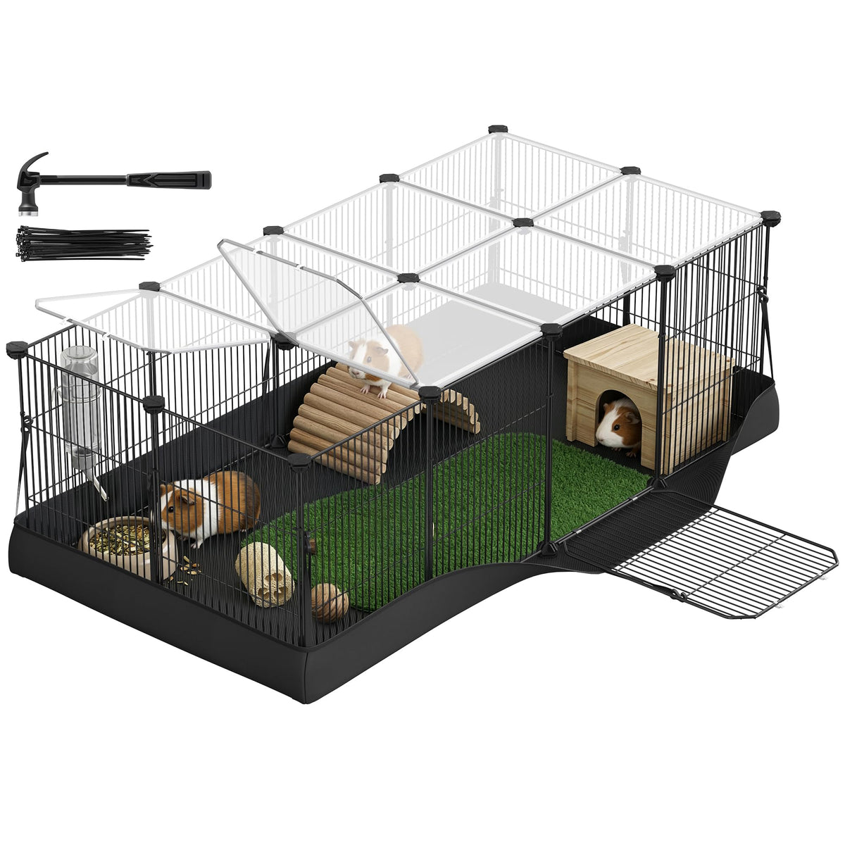 SONGMICS Guinea Pig Cage with top door for easy feeding and cleaning.