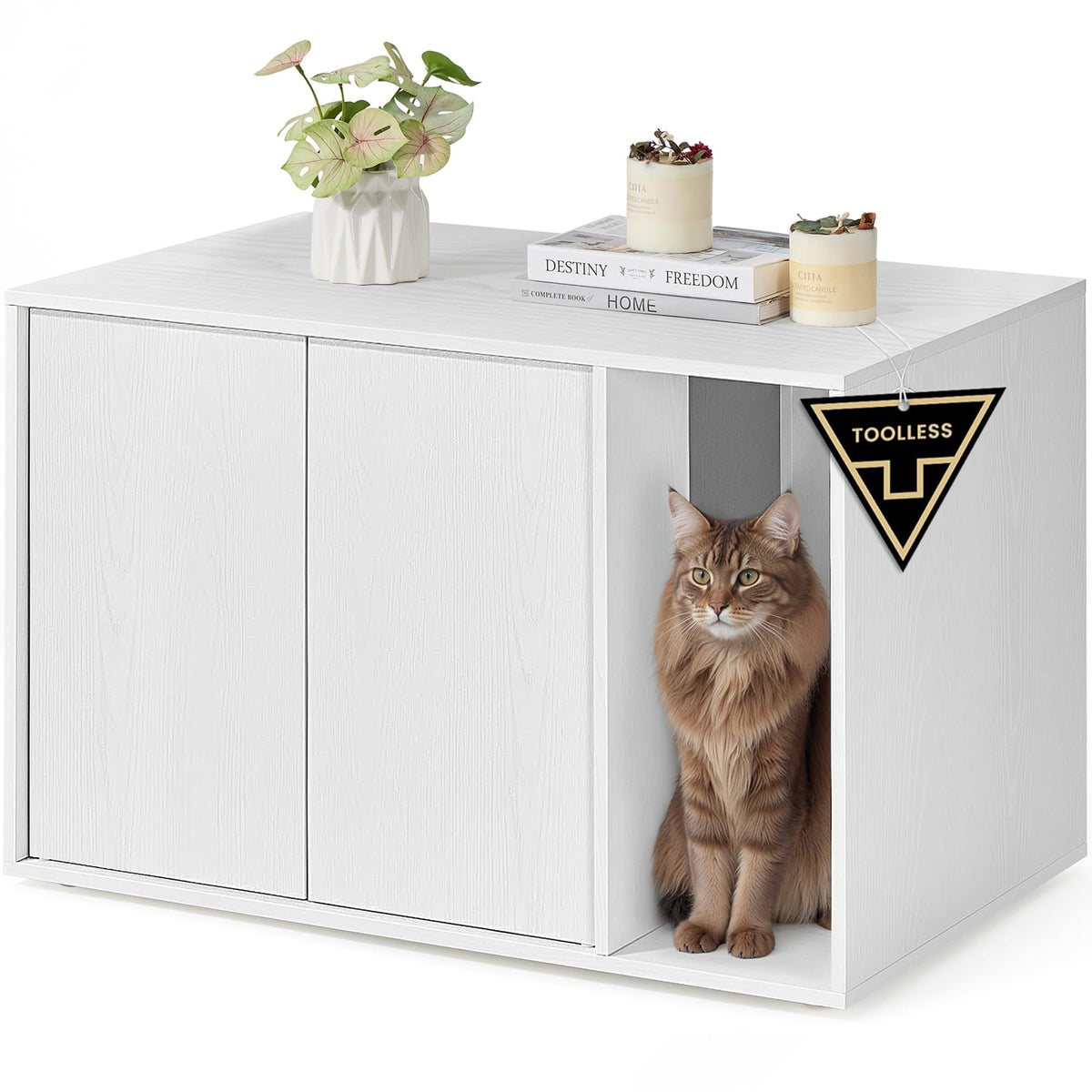 SONGMICS HOME cat litter enclosure front view shows minimalist design and sturdy build
