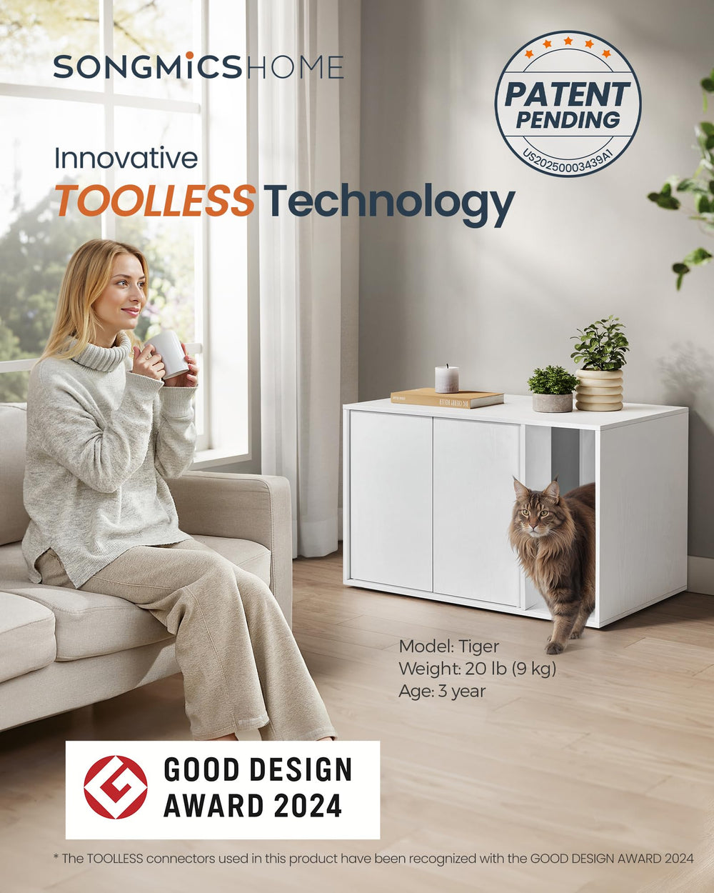 SONGMICS HOME litter enclosure open doors for easy access and cleaning