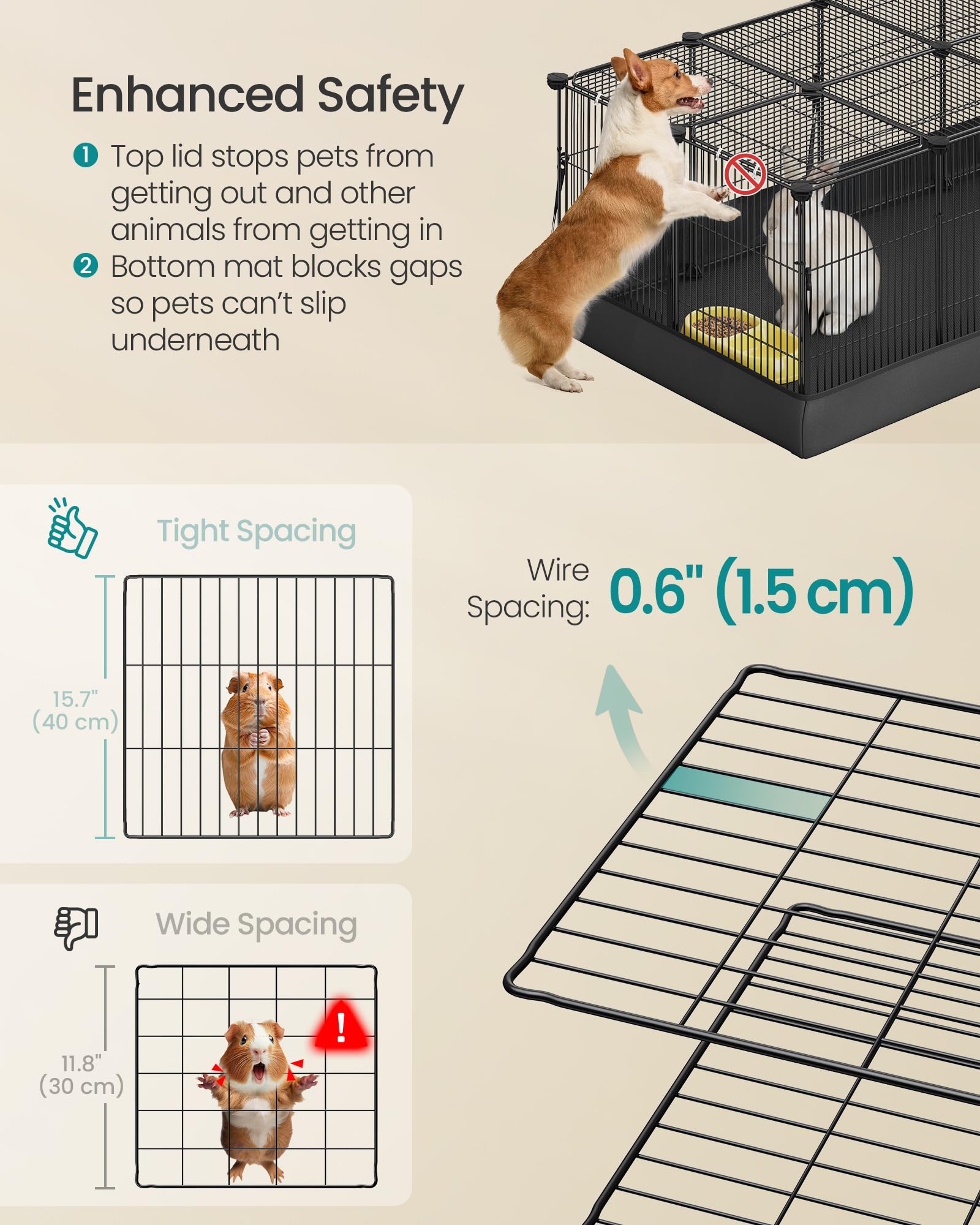 SONGMICS ink black frame with steel mesh for safe confinement