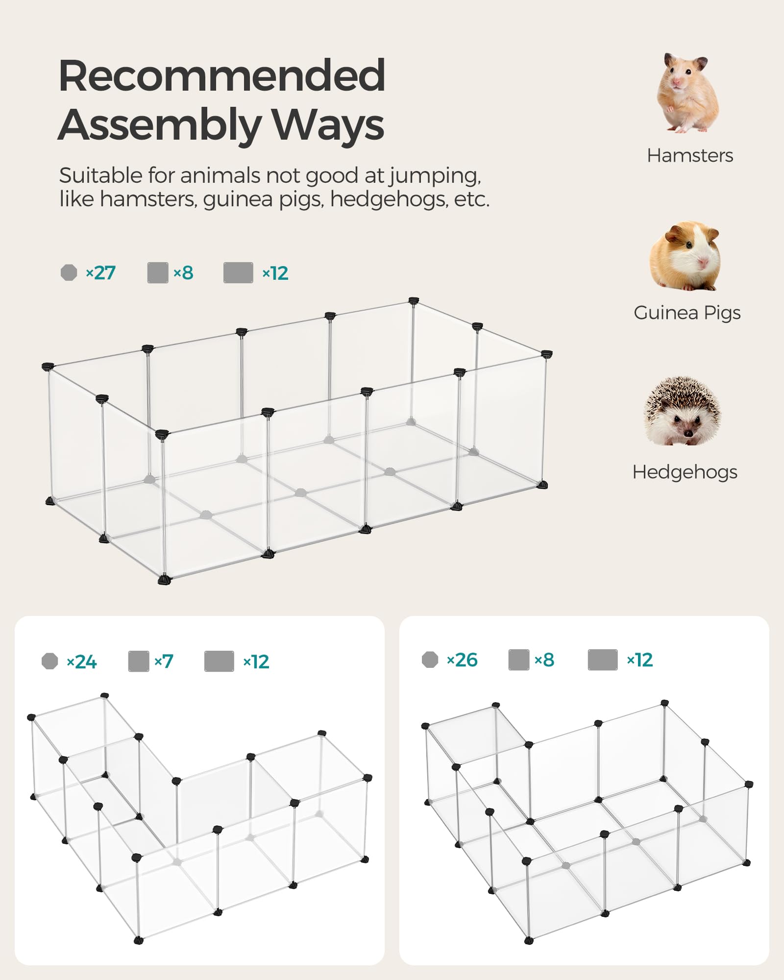 Songmics pet playpen assembly with mallet for quick setup and disassembly.