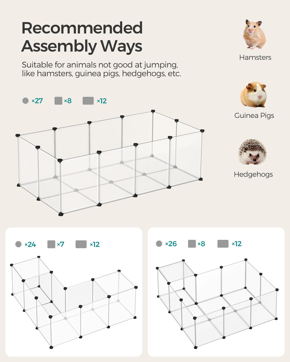 Songmics pet playpen assembly with mallet for quick setup and disassembly.