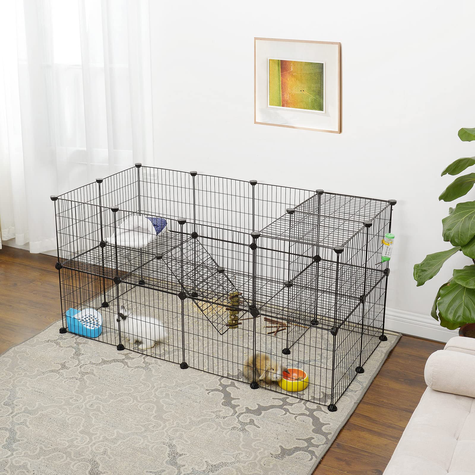 SONGMICS Pet Playpen black metal mesh provides durable enclosure.