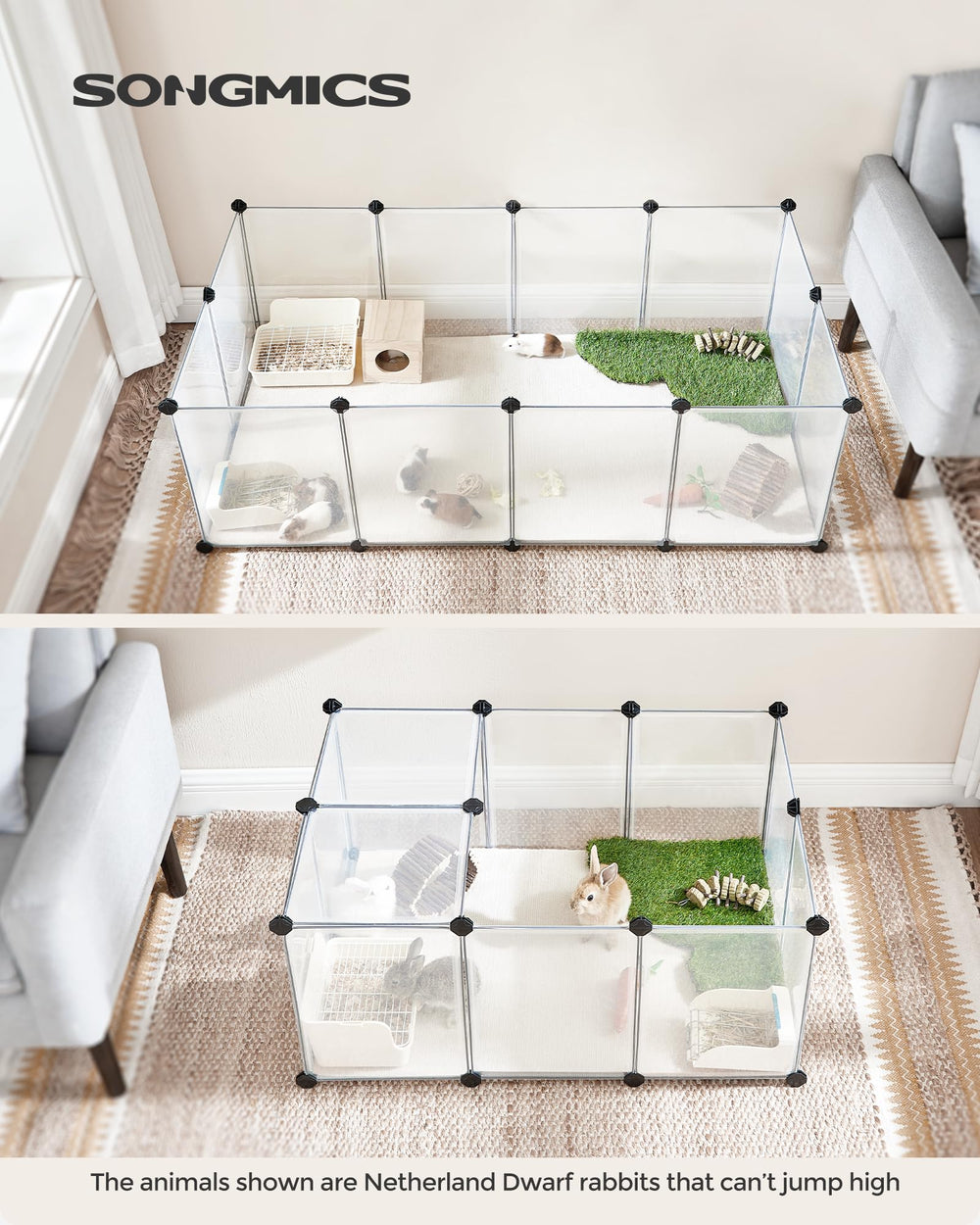 Songmics pet playpen modular panel configuration for flexible layouts.