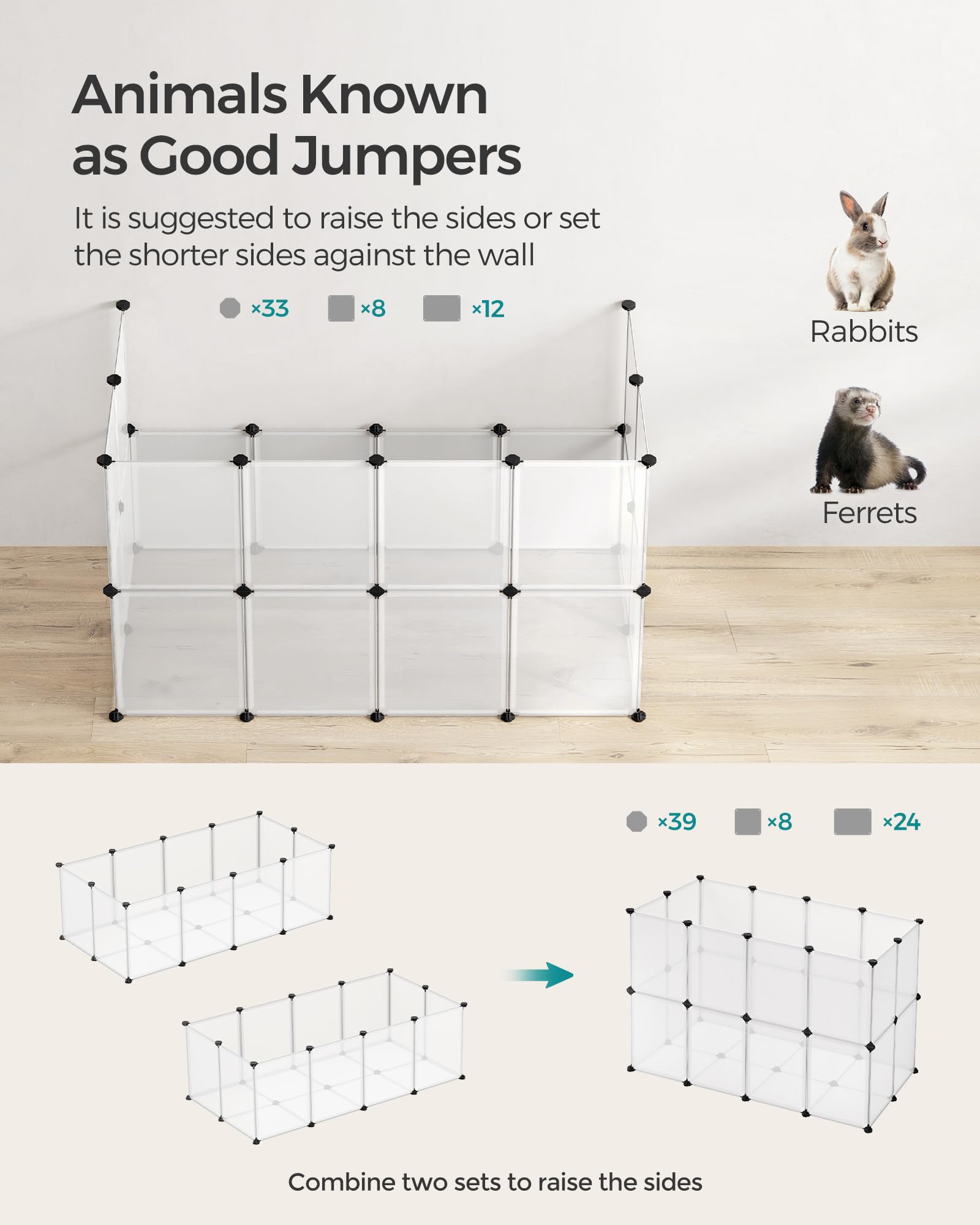 Songmics pet playpen provides a spacious run area for small pets.