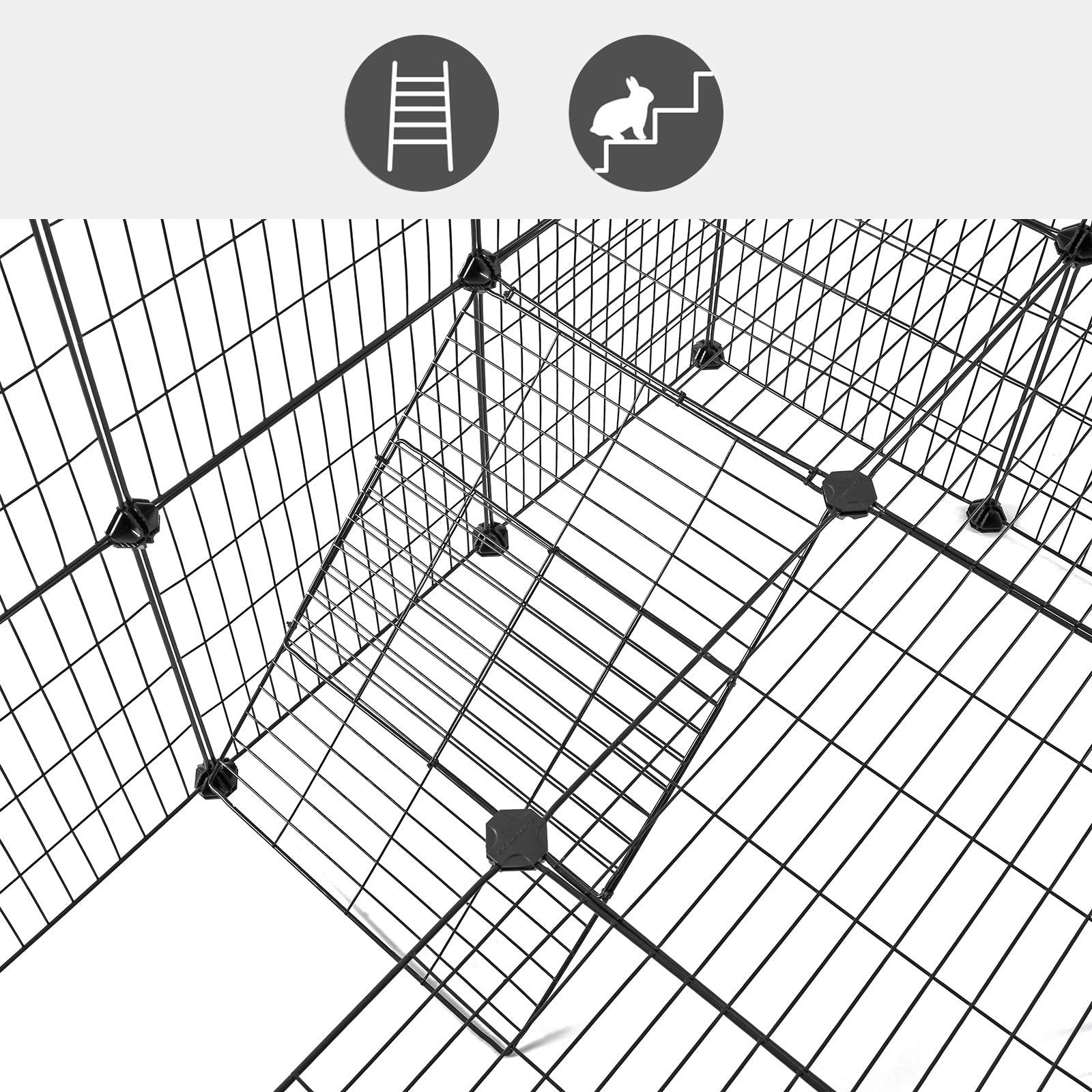 SONGMICS Pet Playpen storage shelf mode for space efficiency.