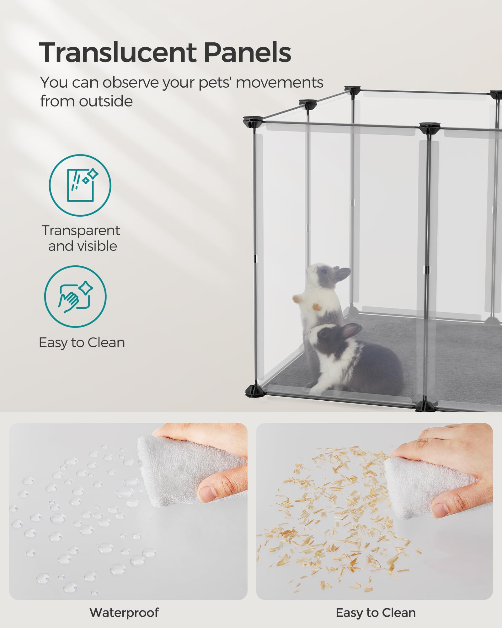 SongMICS pet playpen translucent-panels let you watch pets while they play.
