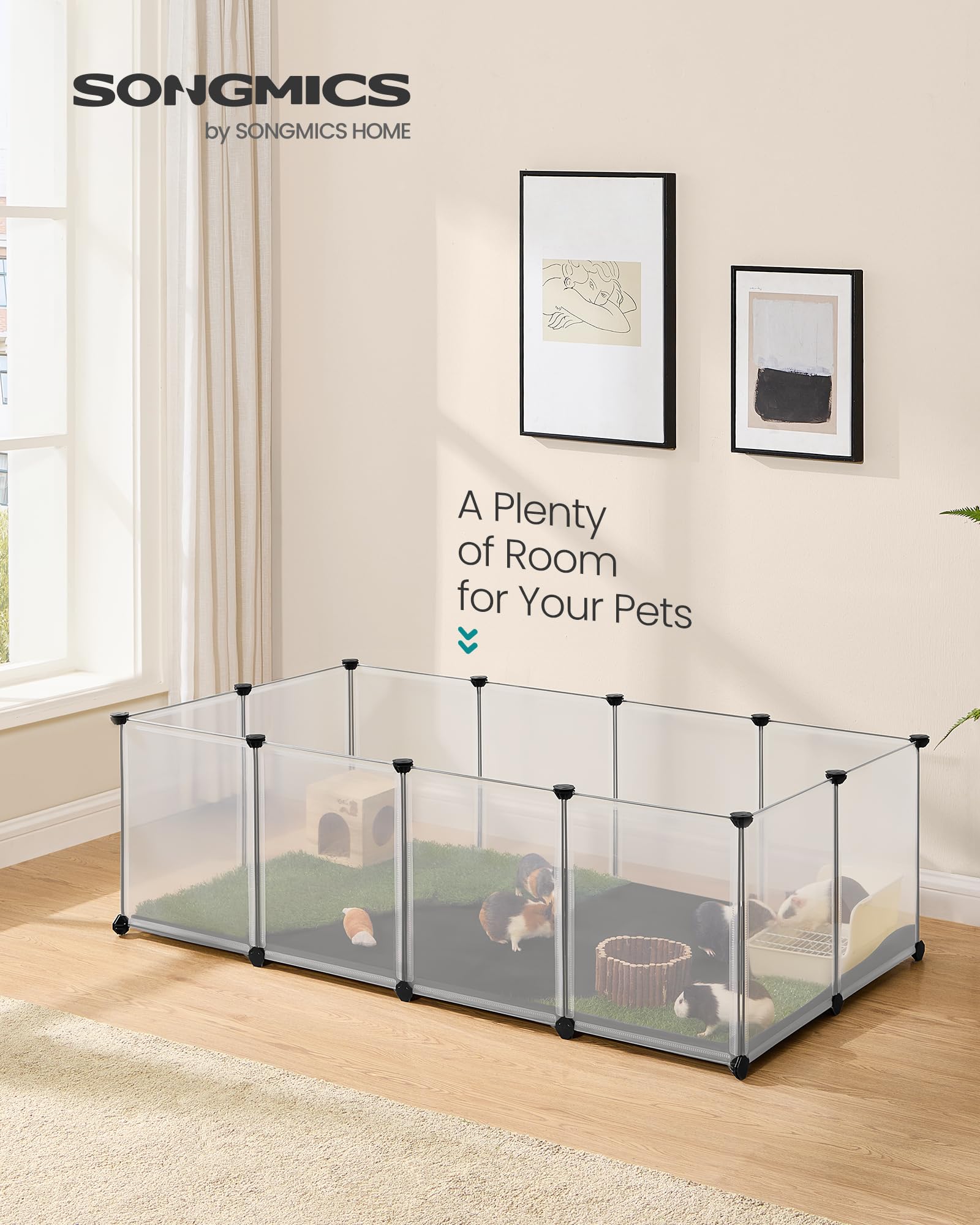 SONGMICS playpen extendable design demonstrates flexible corners and two-storey options