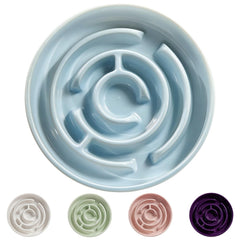 Soniuong ceramic slow feeder dog bowl blue; anti-gulping design promotes calmer, safer meals.