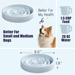 Soniuong blue ceramic bowl with maze; slows eating for small to medium dogs.