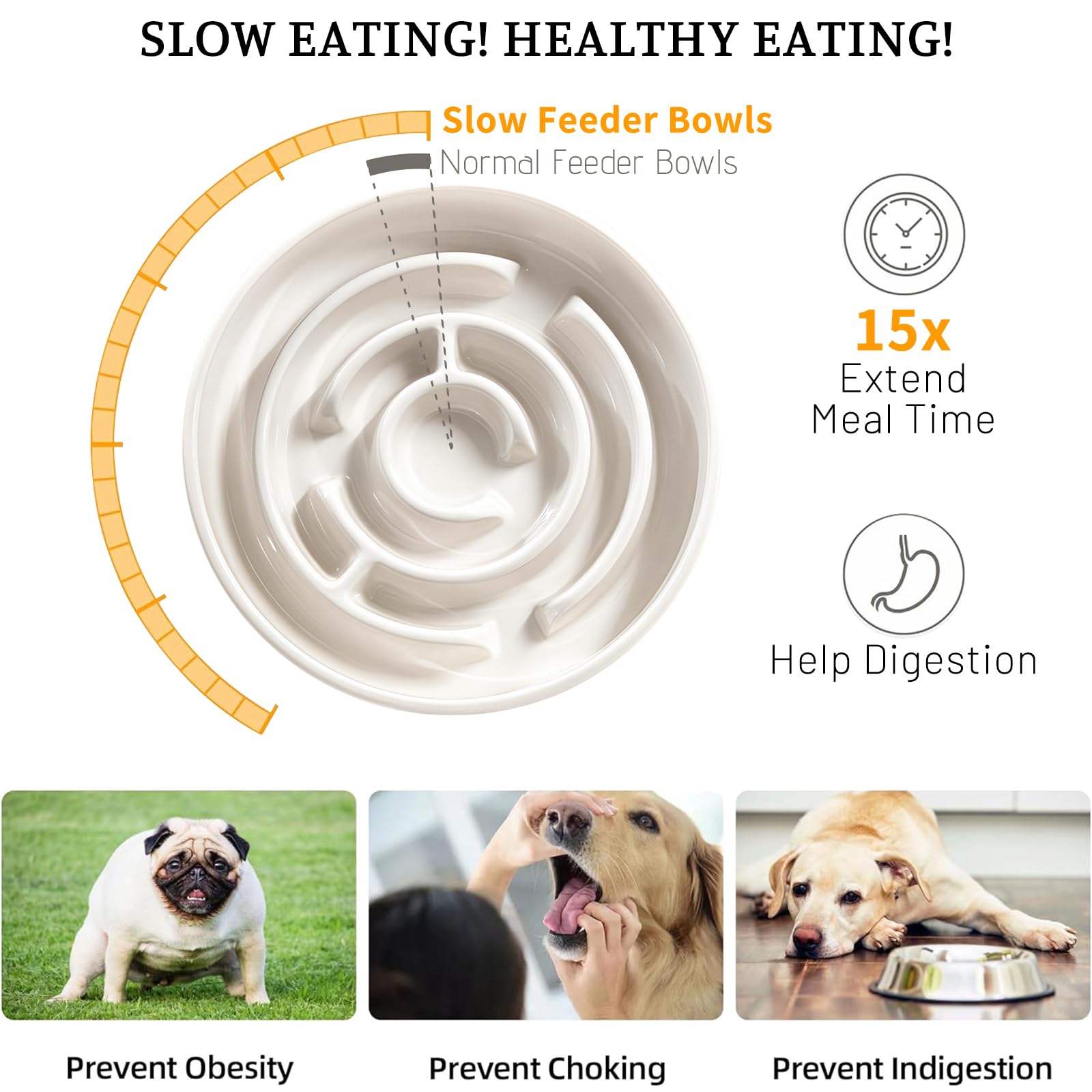 Soniuong slow feeder bowl with glossy finish for easy wipe down