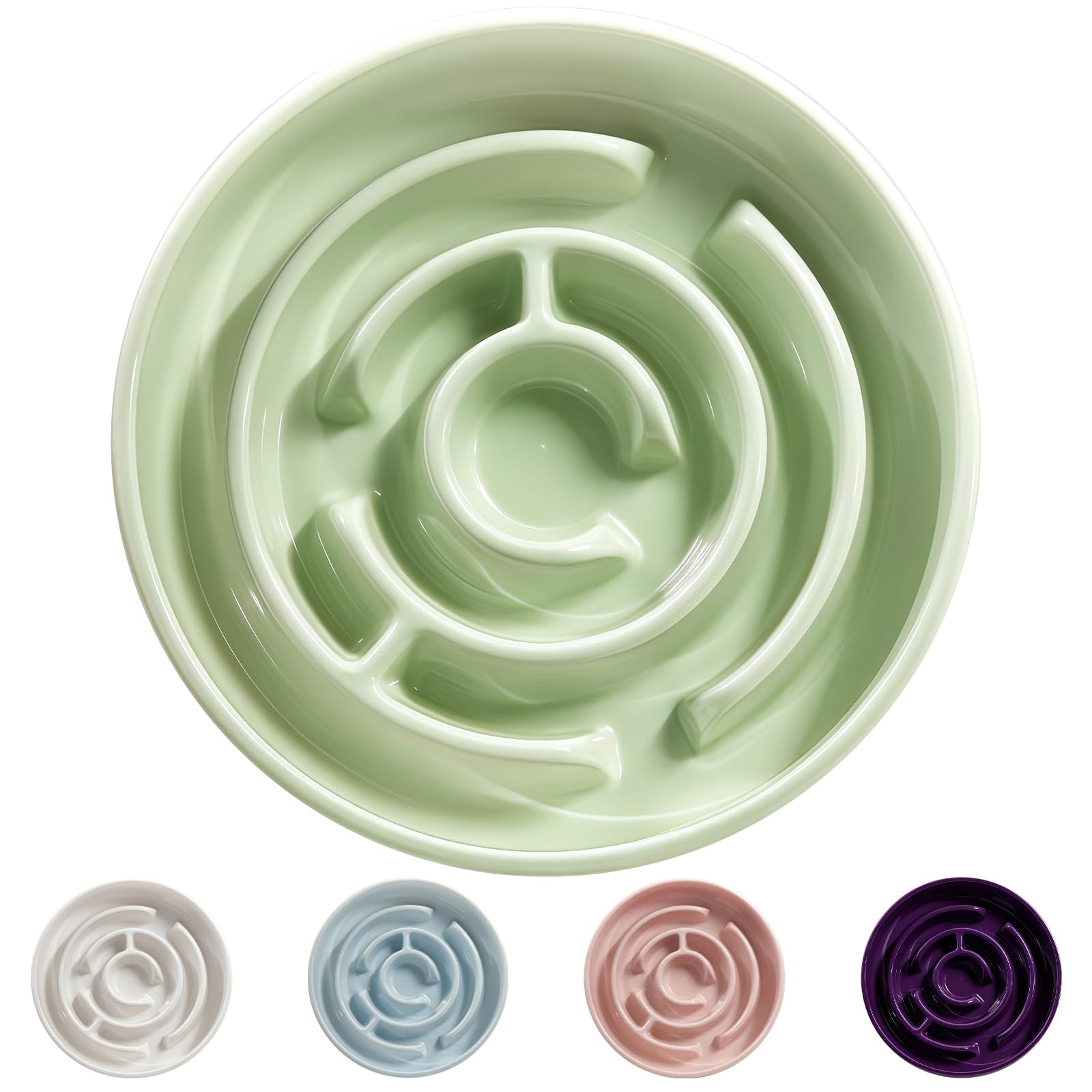 Soniuong ceramic slow feeder bowl green full view promotes calm pacing during meals
