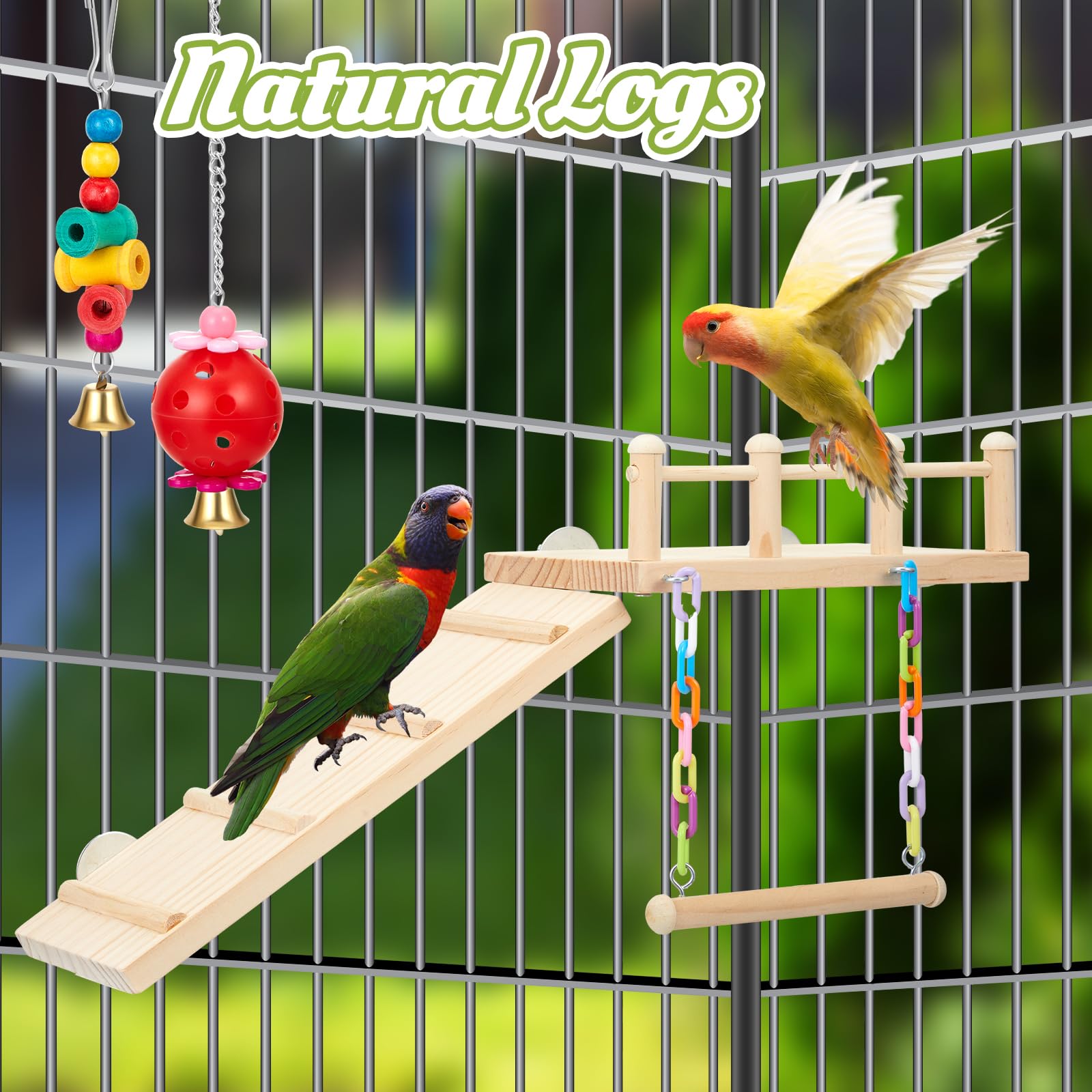 Sonwyoung bird enrichment play set helps reduce boredom with varied textures and toys.