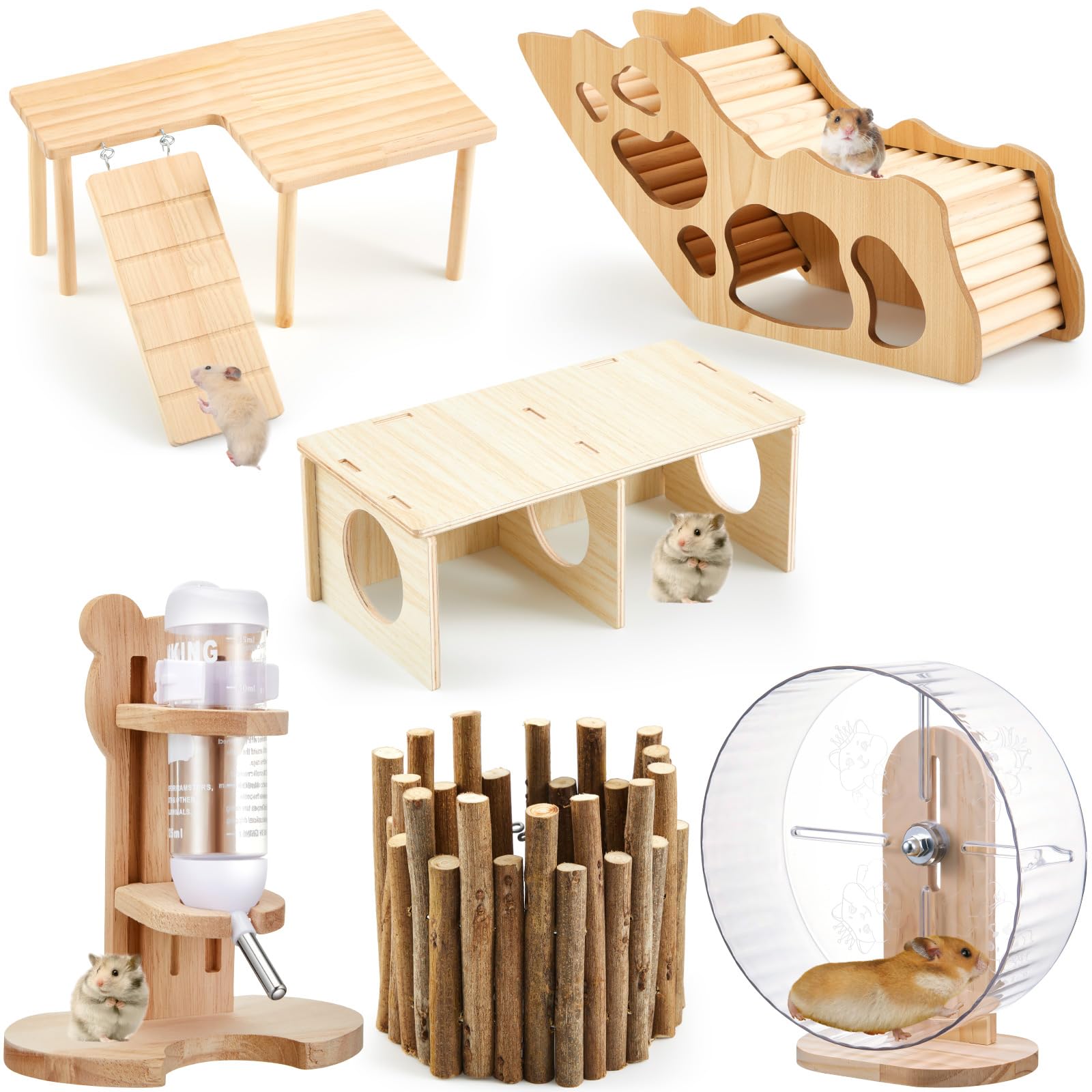 Sonwyoung hamster toys set maze wood house for enrichment and interactive exploration.