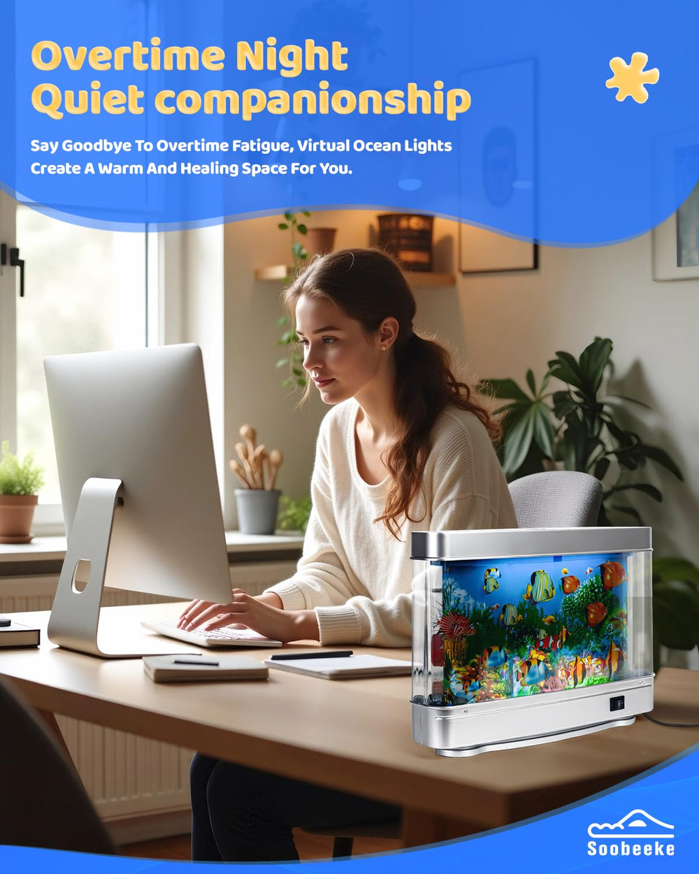 Soobeeke compact desk aquarium lamp fits small spaces with vibrant color.
