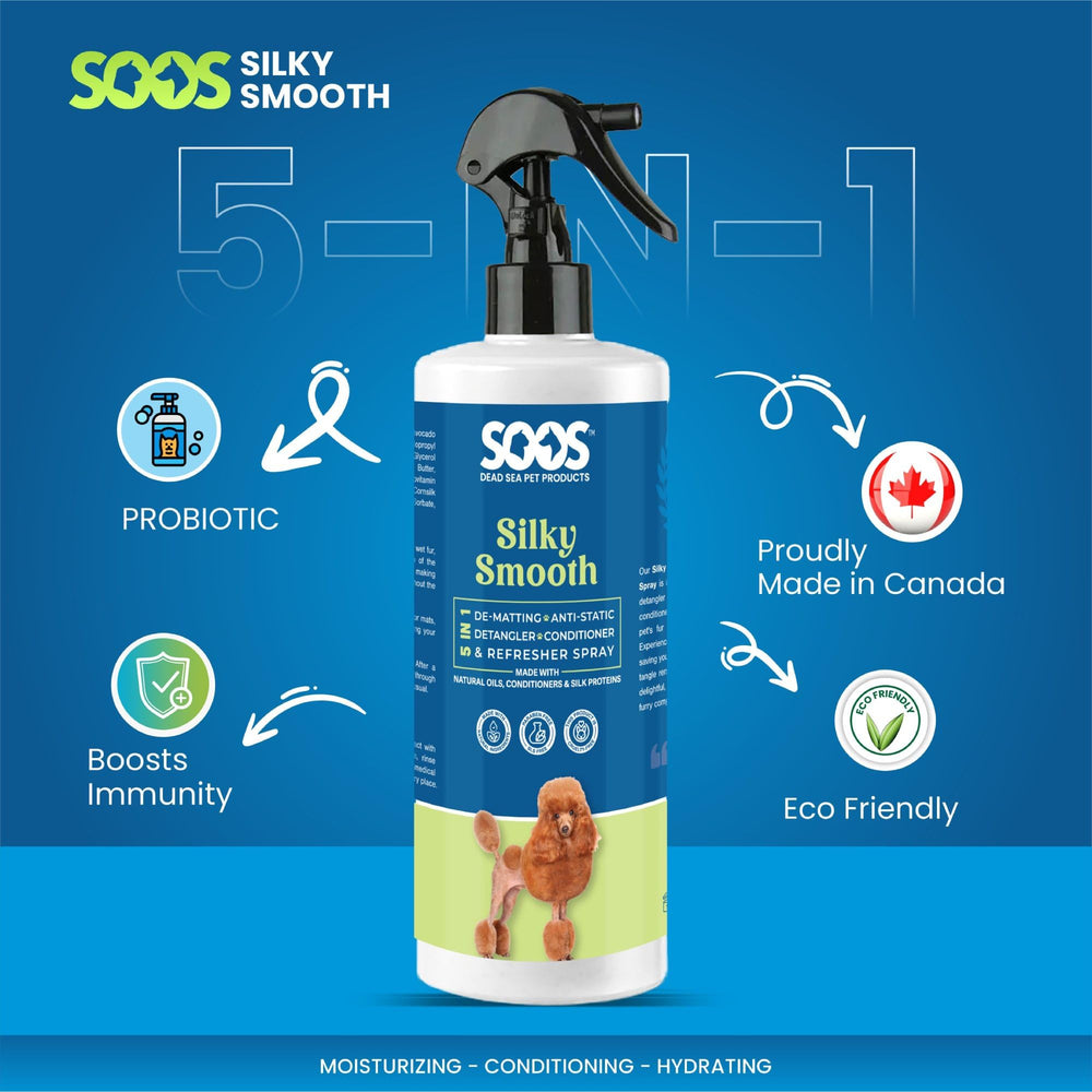 SOOS Pet Silky Smooth refreshing fragrance keeps pets smelling fresh.