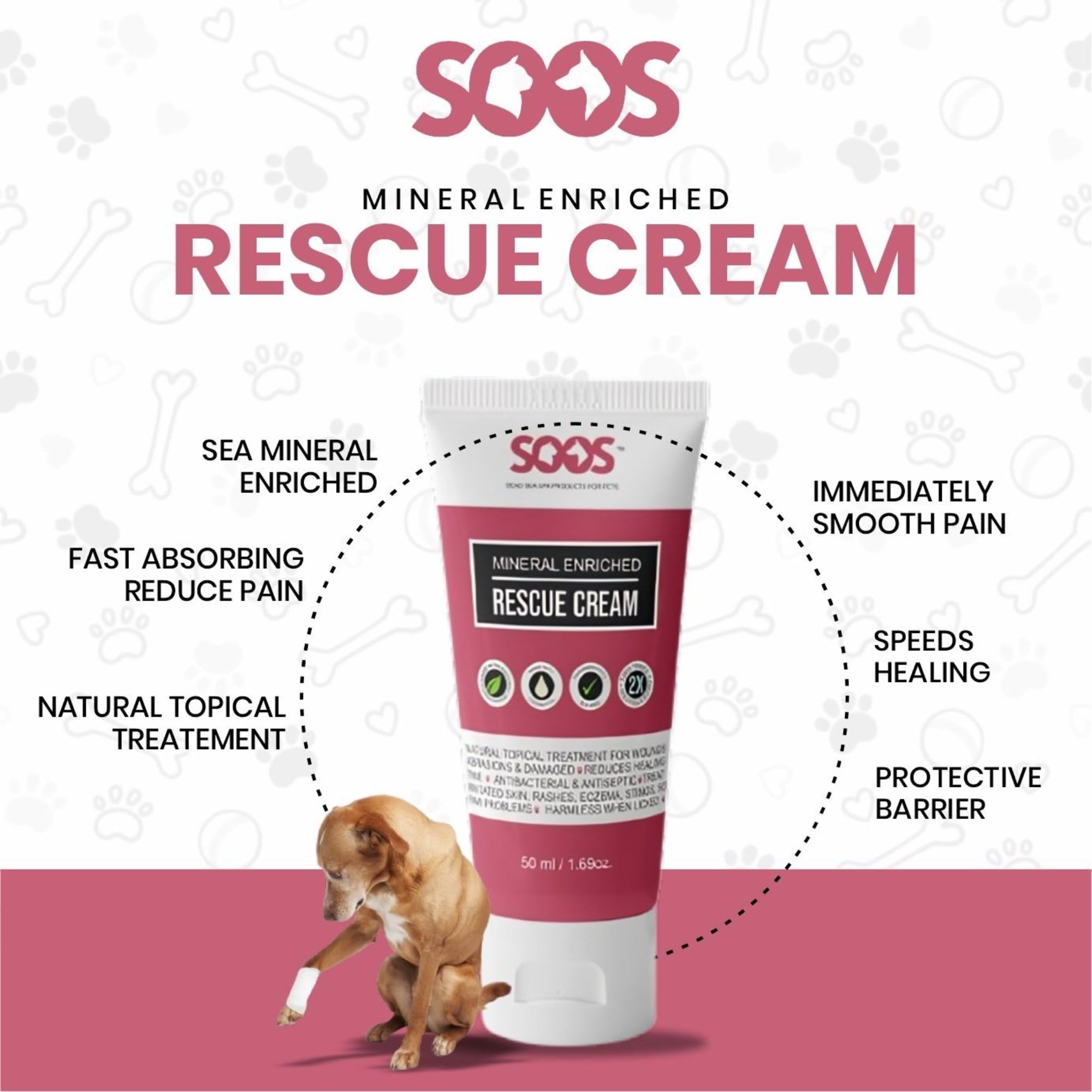 Paw treatment with SOOS Rescue Cream demonstrating soothing care