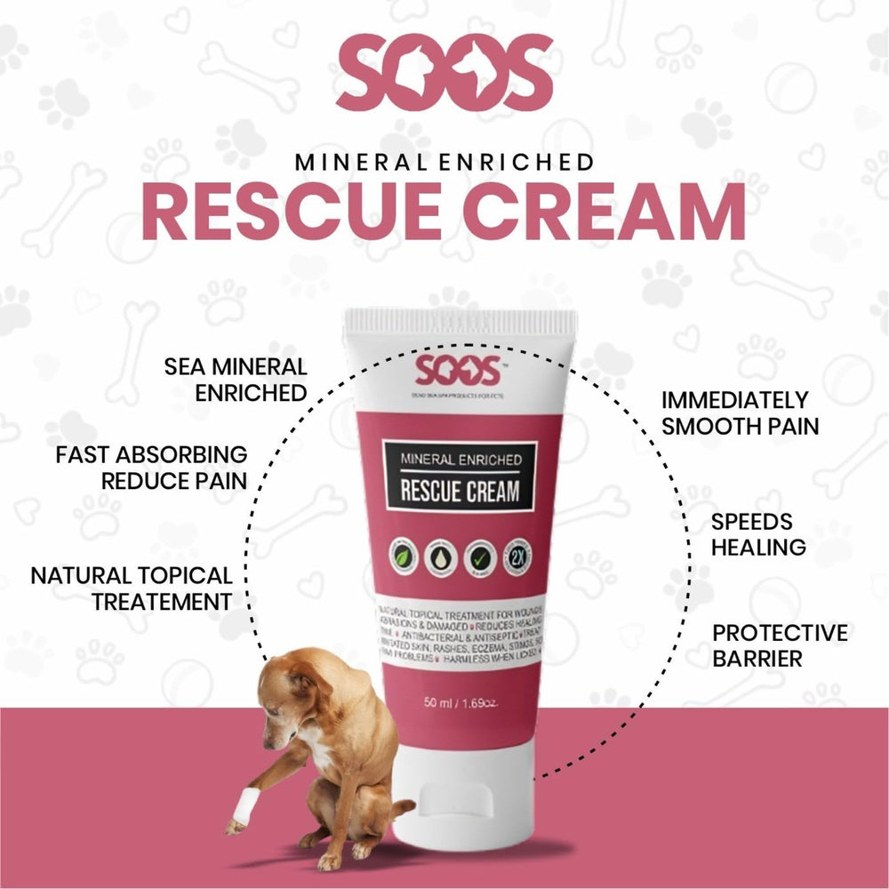 Paw treatment with SOOS Rescue Cream demonstrating soothing care