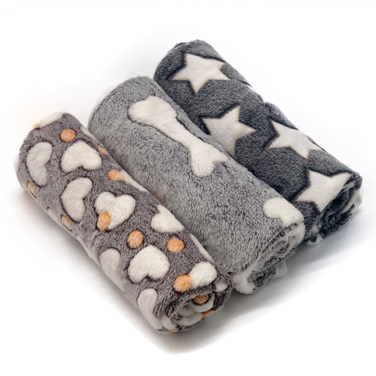 SORKUT large grey puppy blanket with star-bone-love print for big dogs