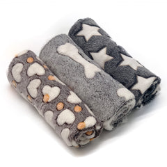 SORKUT large grey puppy blanket with star-bone-love print for big dogs