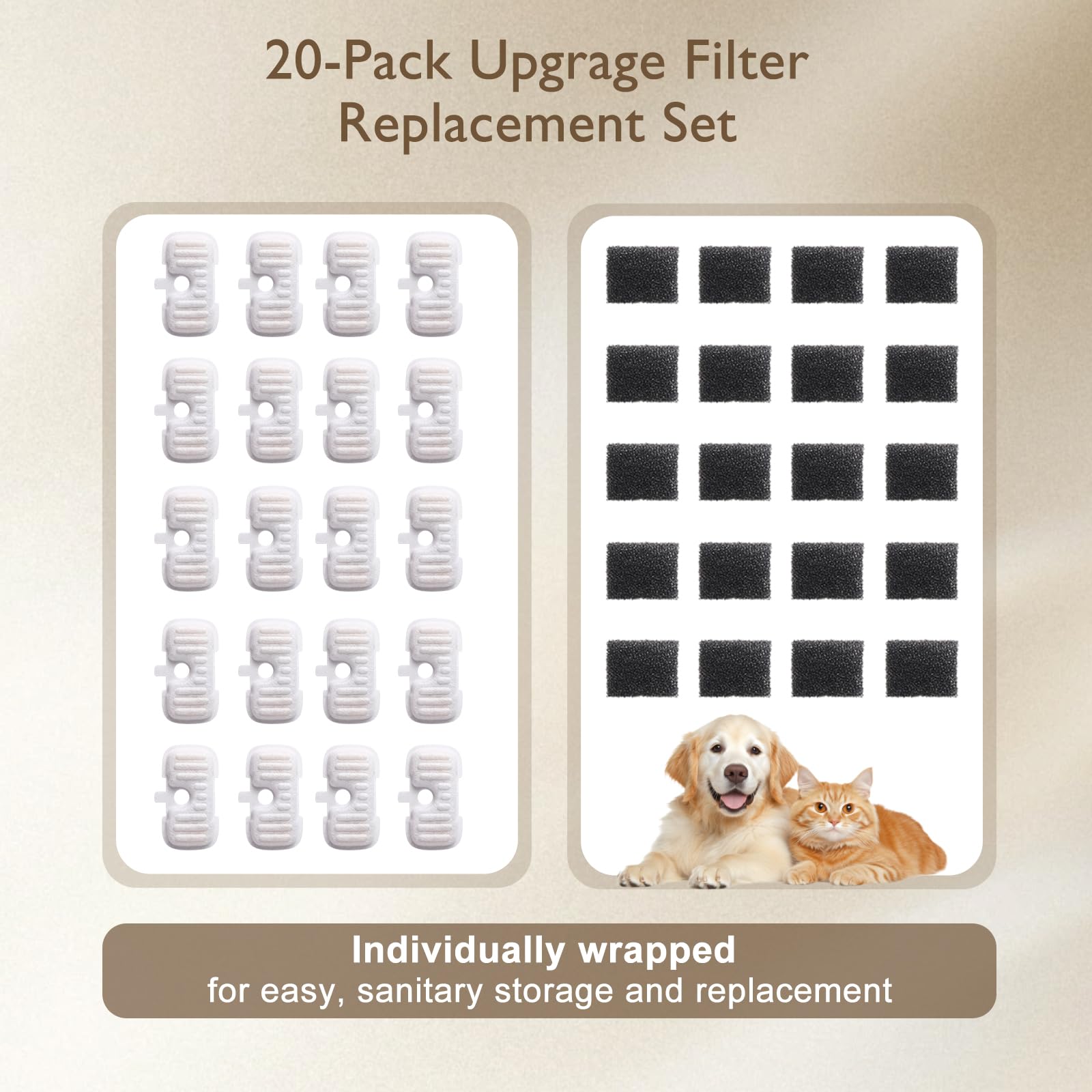 Soron individually packaged filters and sponges ensuring hygiene and quality.