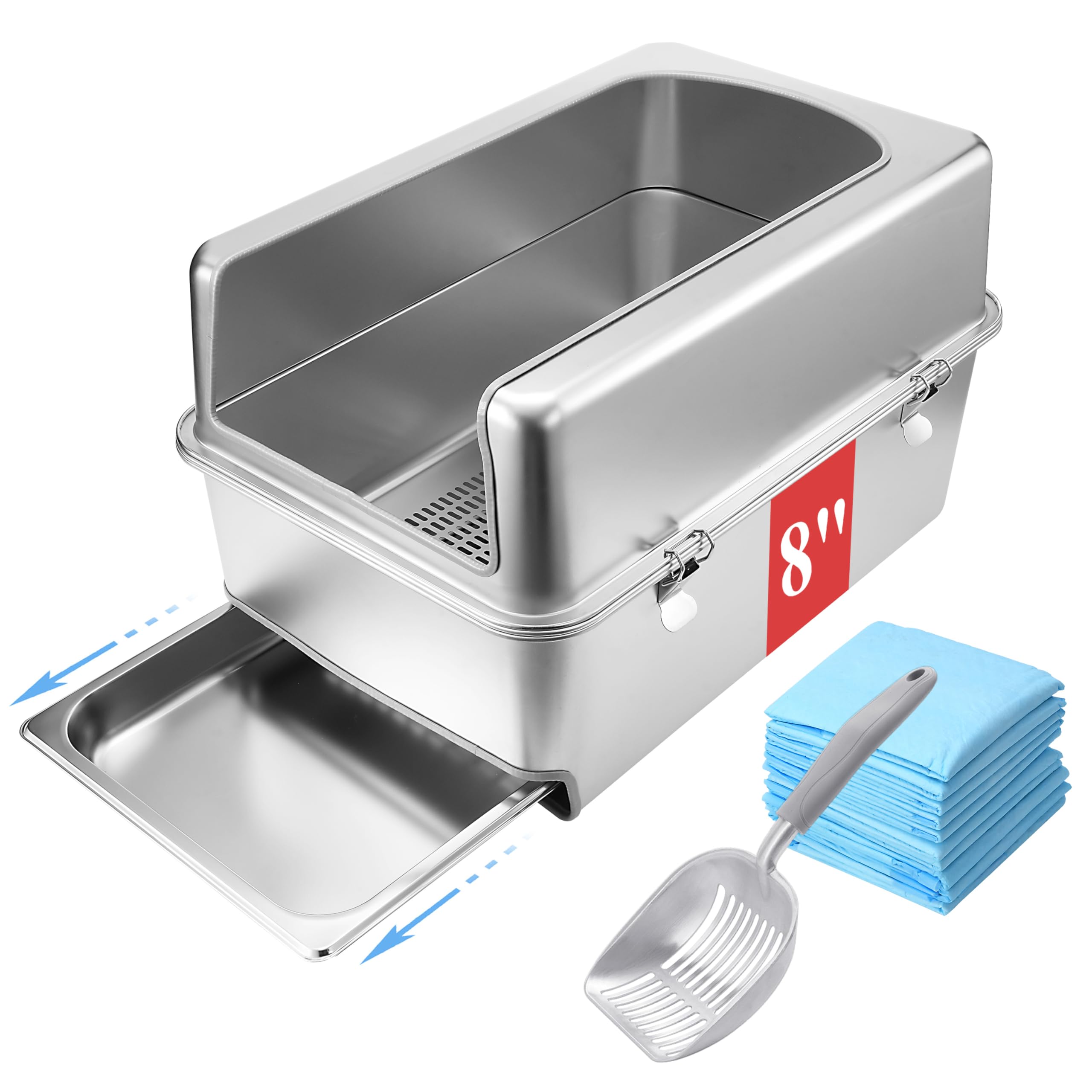 Sorstrem 8in sifting litter box with lid front view for easy access and clean setup