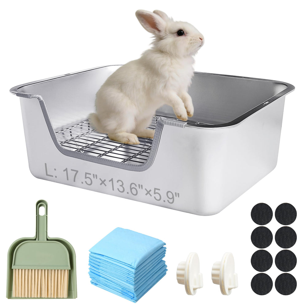 Sorstrem stainless steel sifting litter box with grid keeps the top layer cleaner for rabbits.