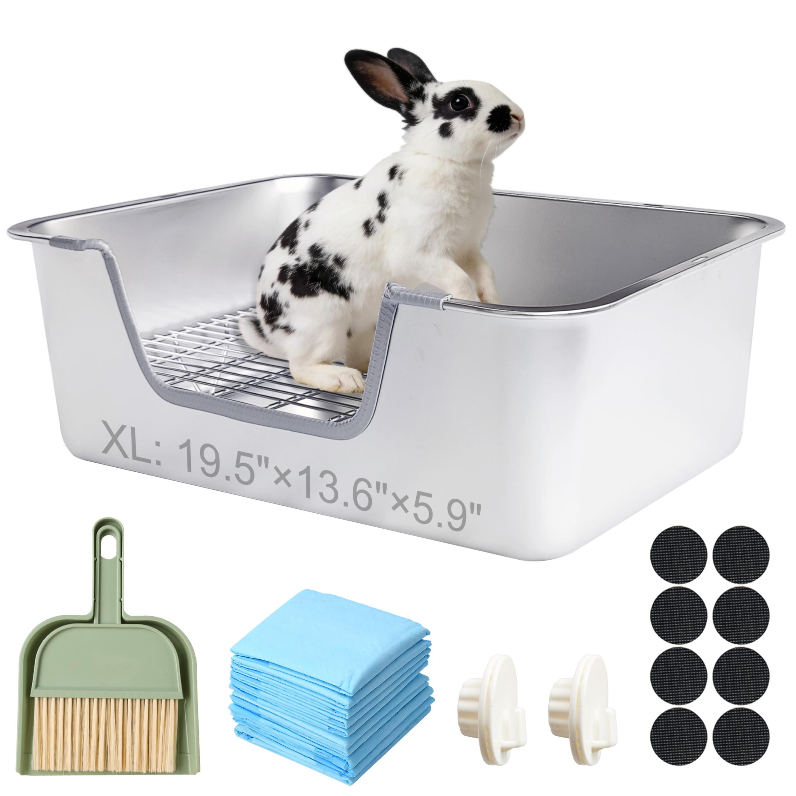 Sorstrem XL stainless steel sifting litter box top view, showcasing spacious, hygienic setup for rabbits.