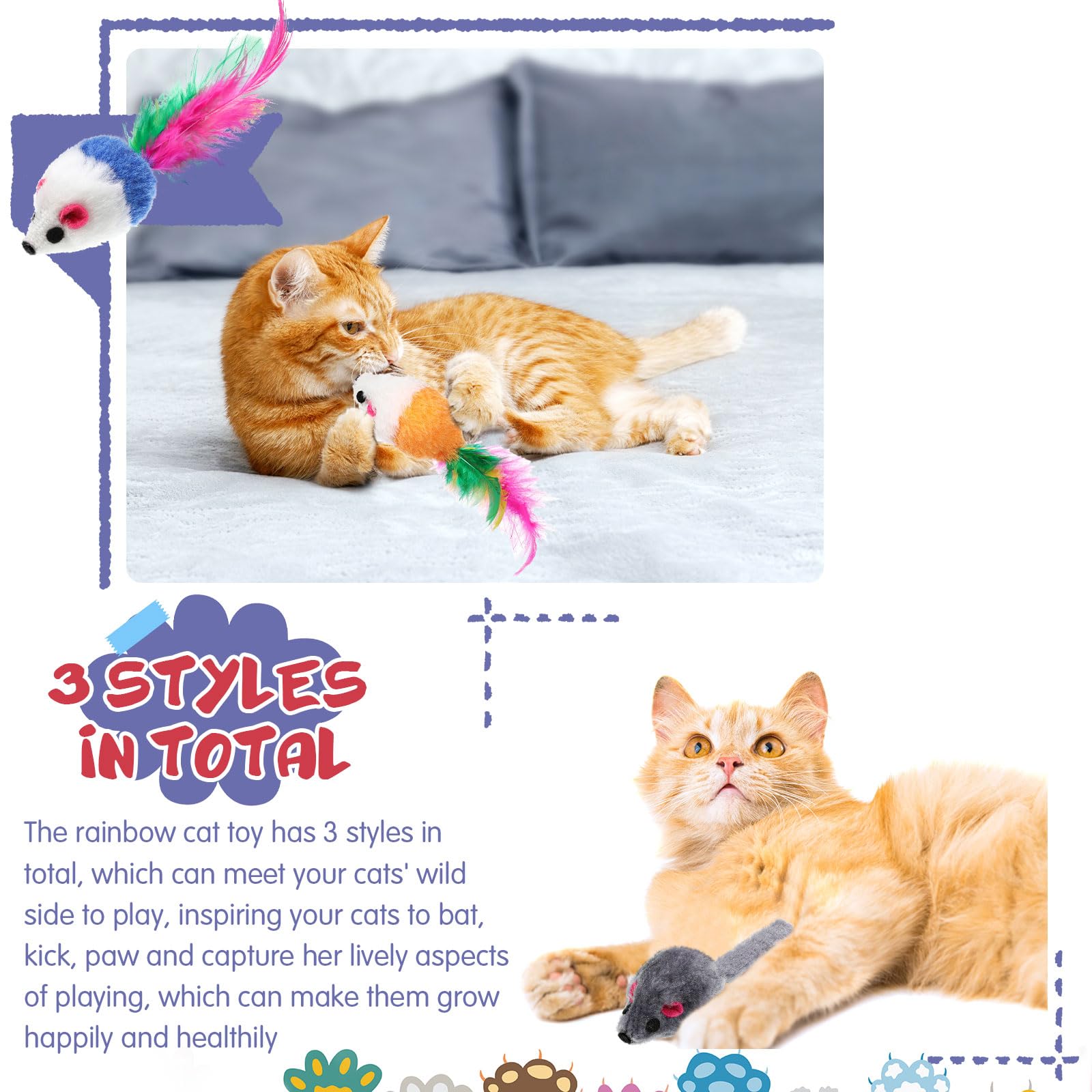 Sosation soft plush mouse toy durable for indoor fun