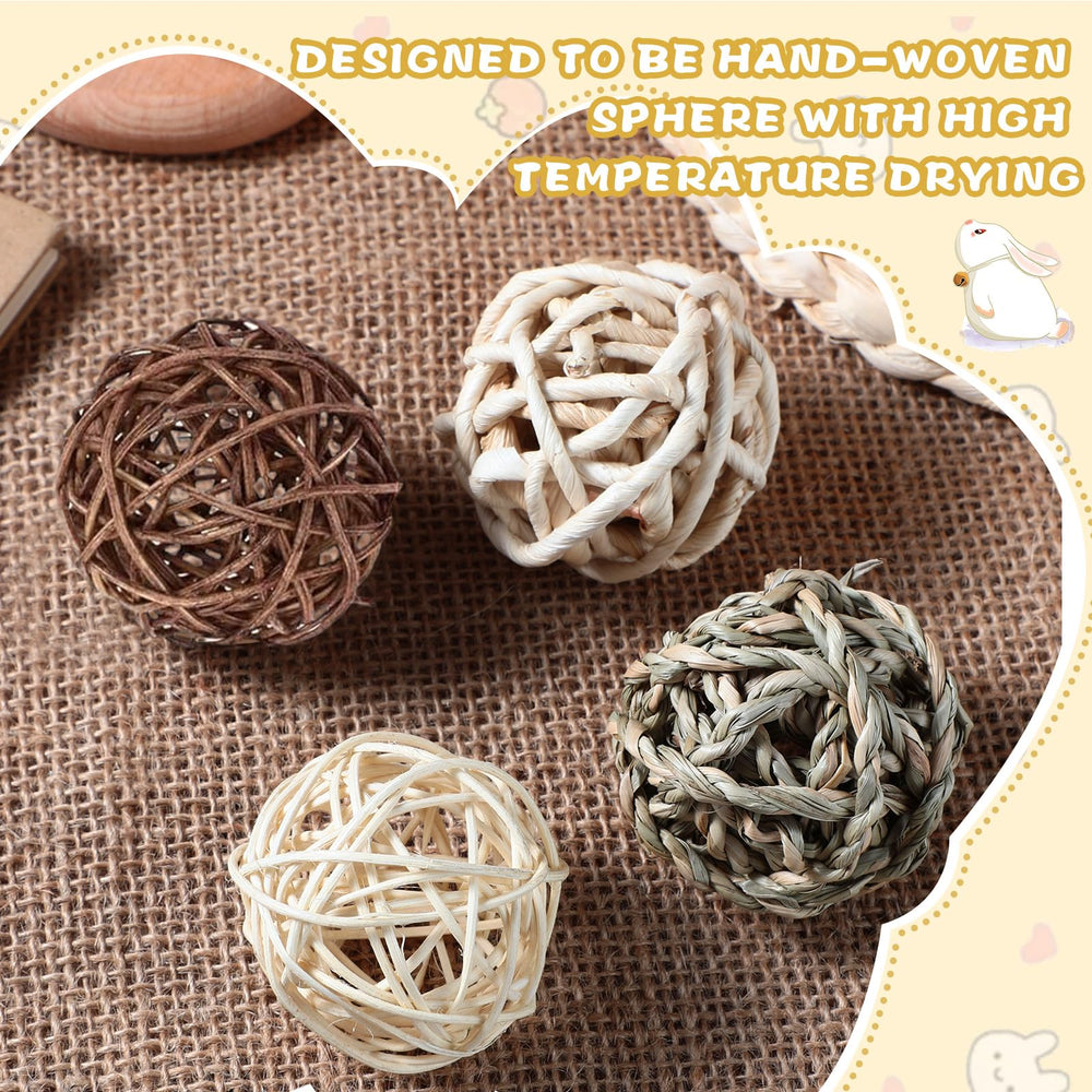 Sosation wicker balls offering interactive play and stress relief for rabbits.