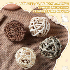 Sosation wicker balls offering interactive play and stress relief for rabbits.