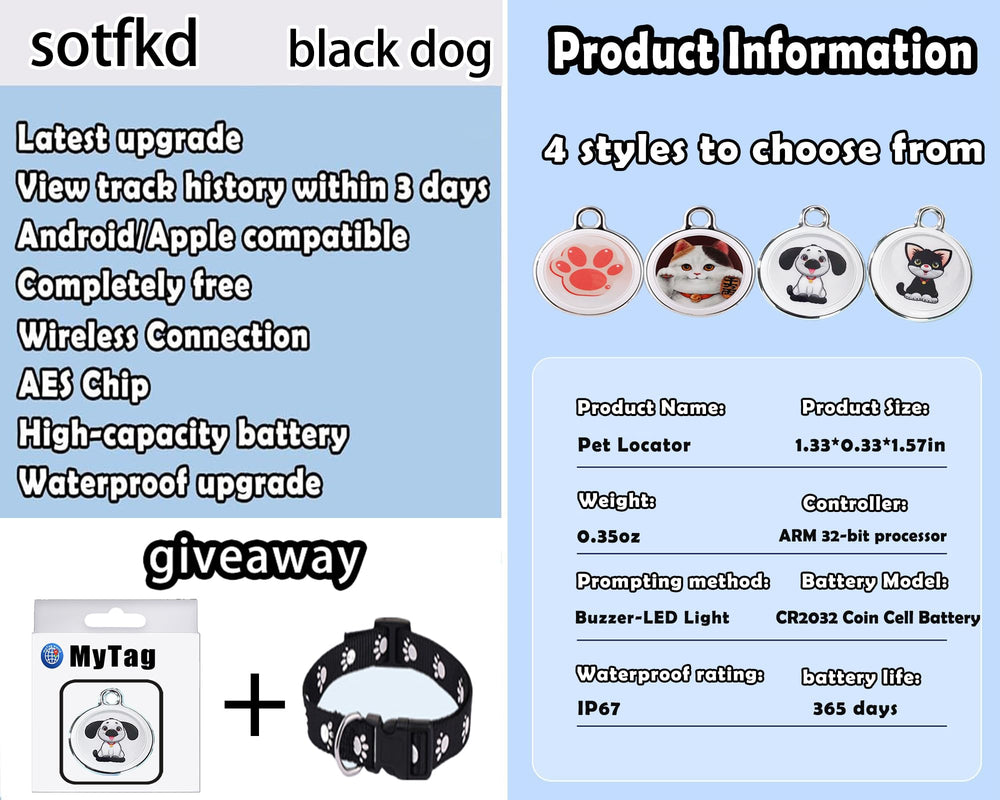Sotfkd package contents including collar, tracker, batteries and manual